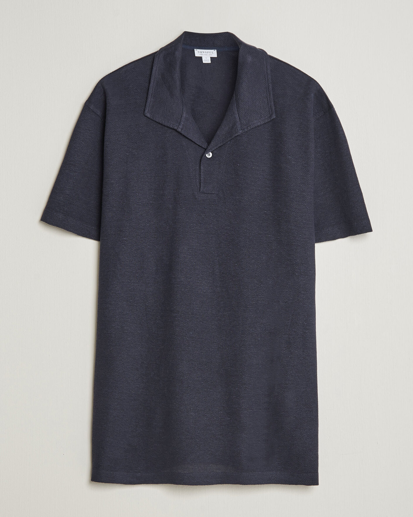 Herren | Poloshirts | Sunspel | Cotton/Linen Pique Polo Navy
