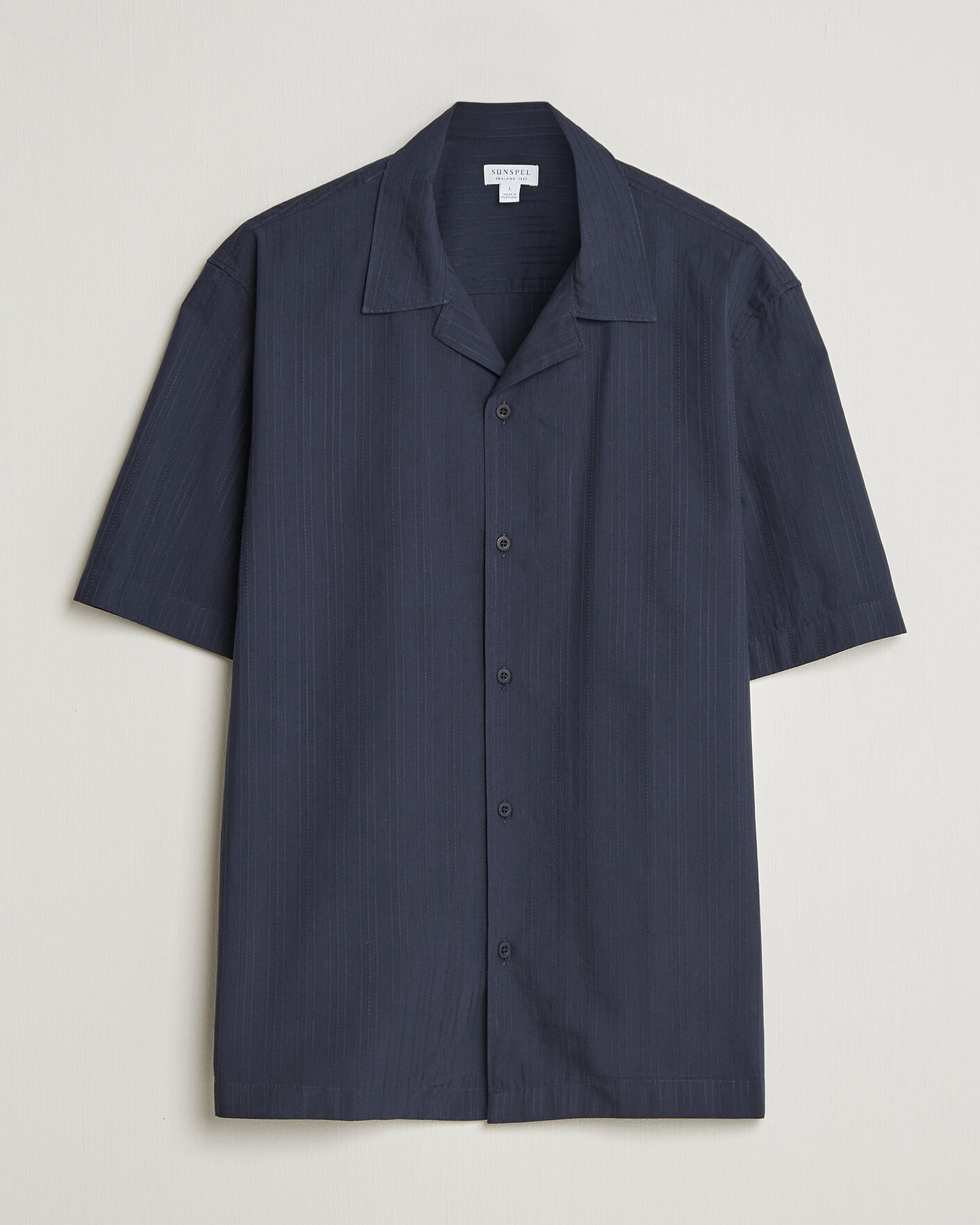 Herren | Hemden | Sunspel | Short Sleeve Textured Stripe Shirt Navy