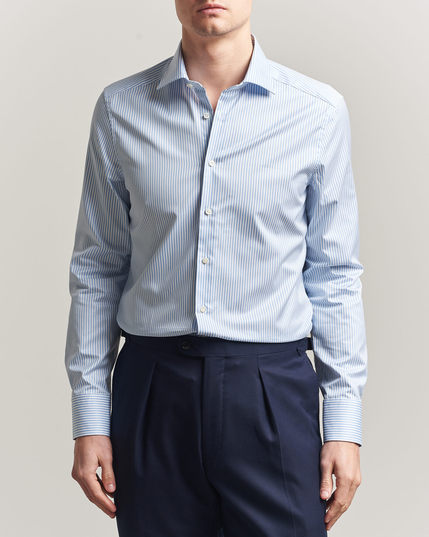 Herren | Hemden | Stenströms | Slimline Stripe Cut Away Shirt Light Blue
