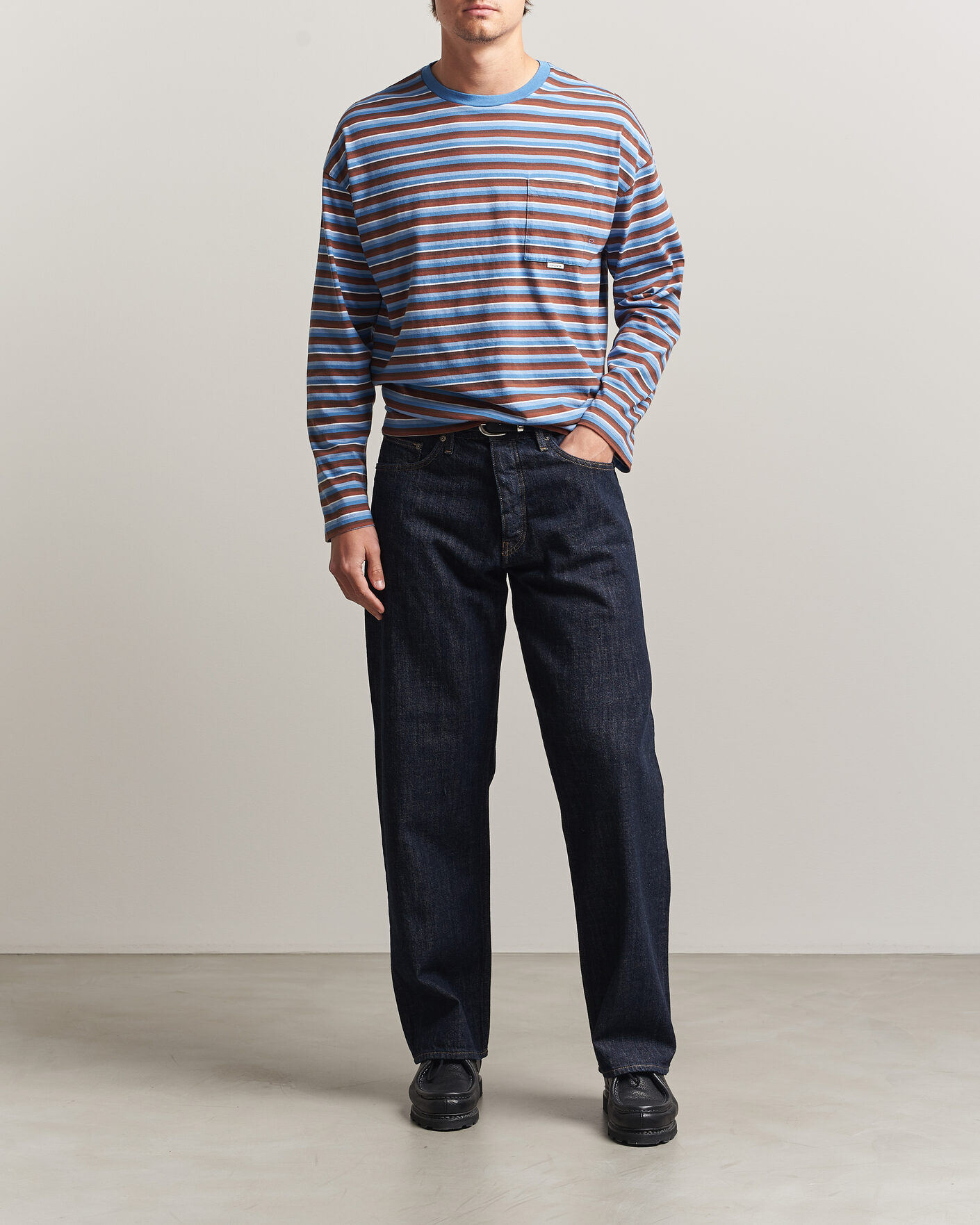 Herren | T-Shirts | Sunflower | Long Sleeve Pocket Tee Blue Stripe