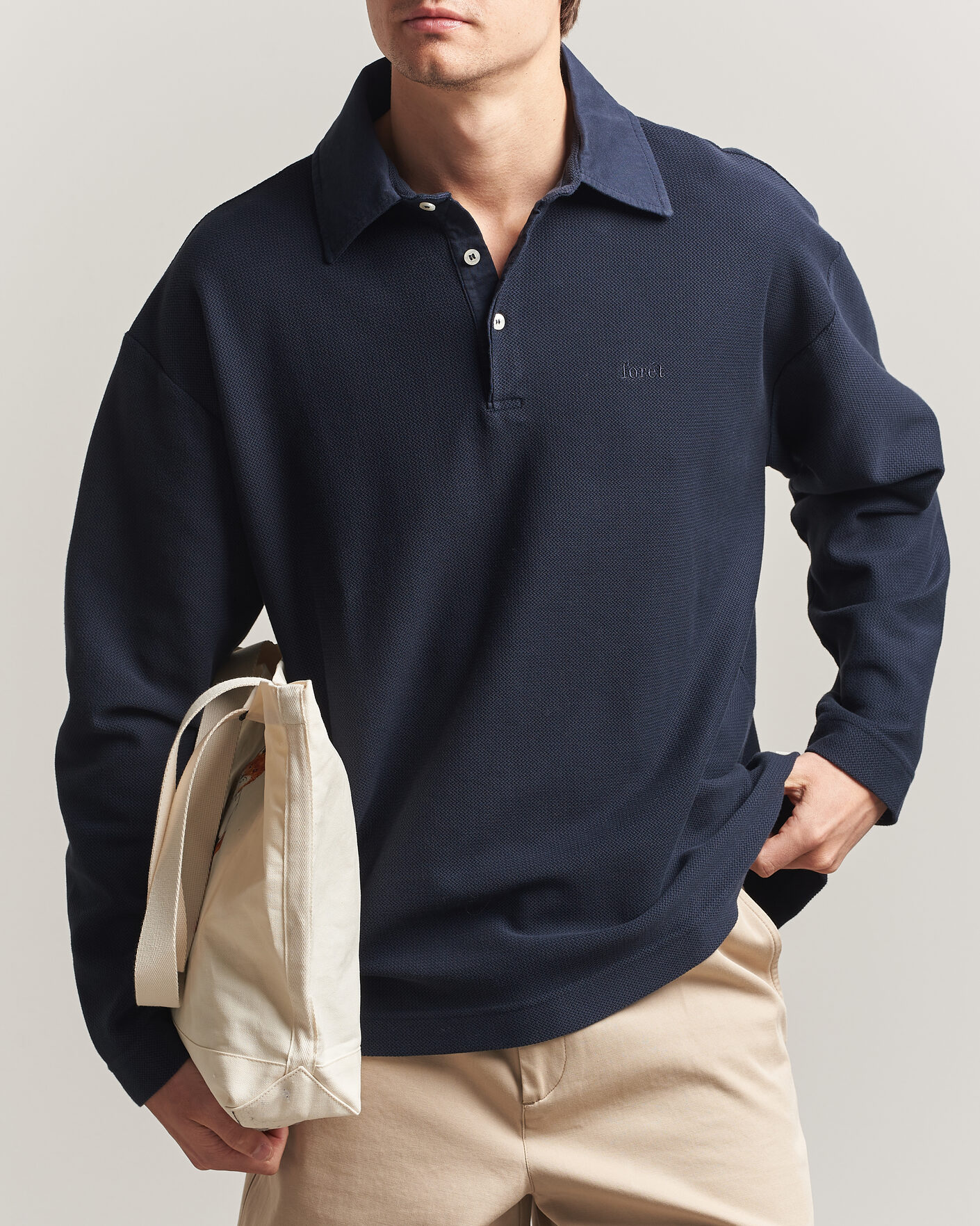 Herren | Pullover | Forét | Herb Textured Knit Polo Navy