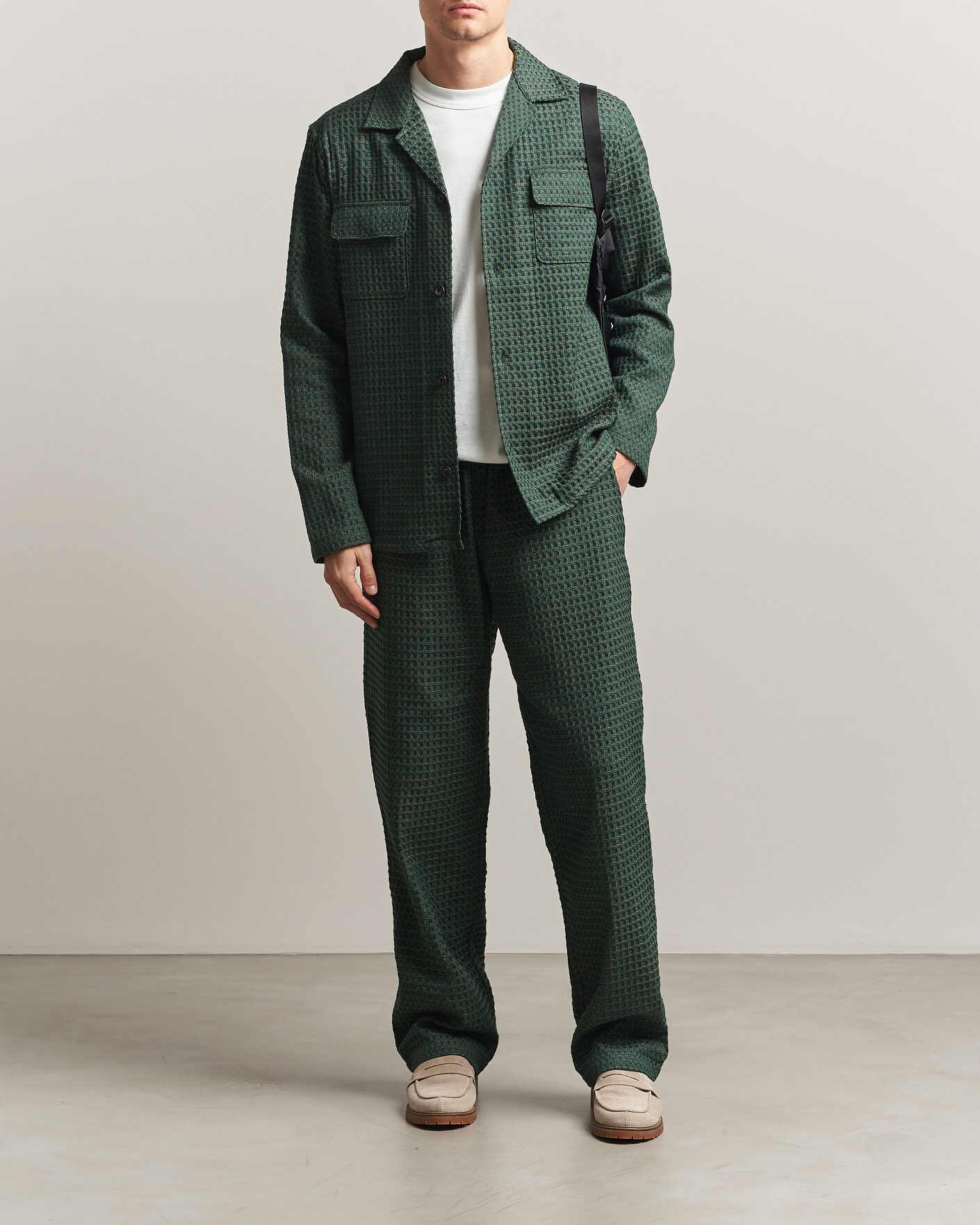 Herren | Hemden | LES DEUX | Check Seersucker Overshirt Pine Green