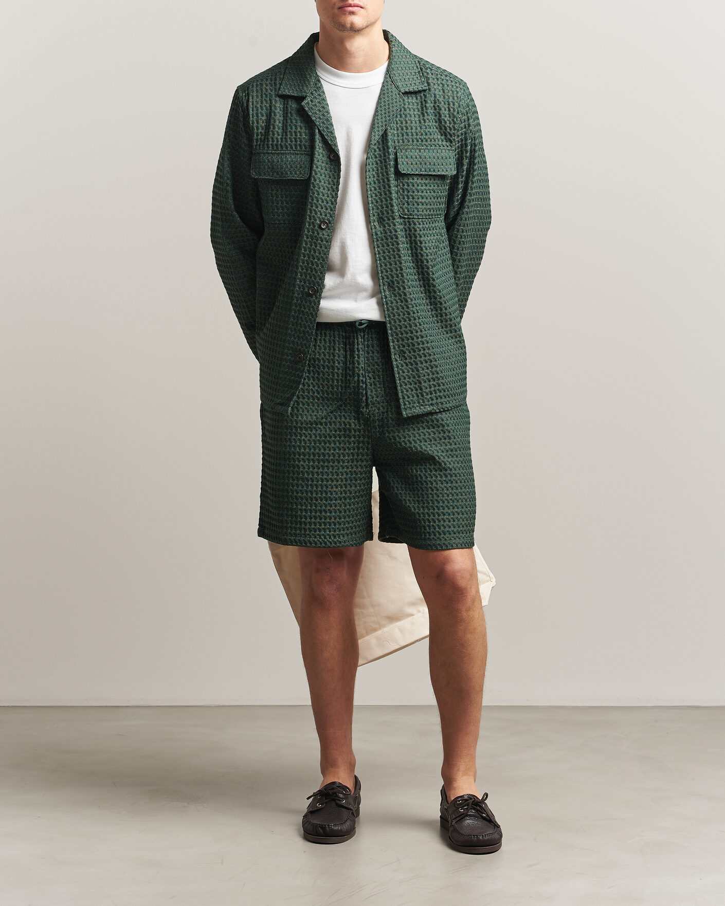 Herren | Shorts | LES DEUX | Check Seersucker Casual Shorts Pine Green