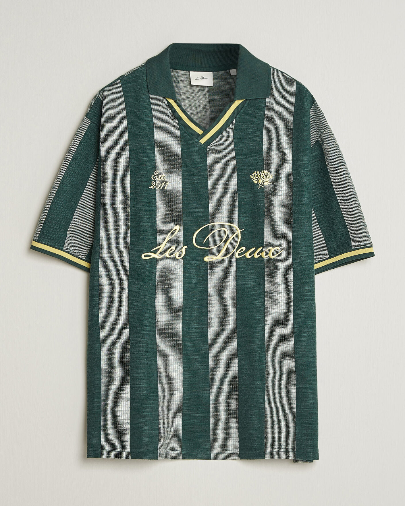 Herren | Poloshirts | LES DEUX | Stripe Jacquard Football Jersey Pine Green