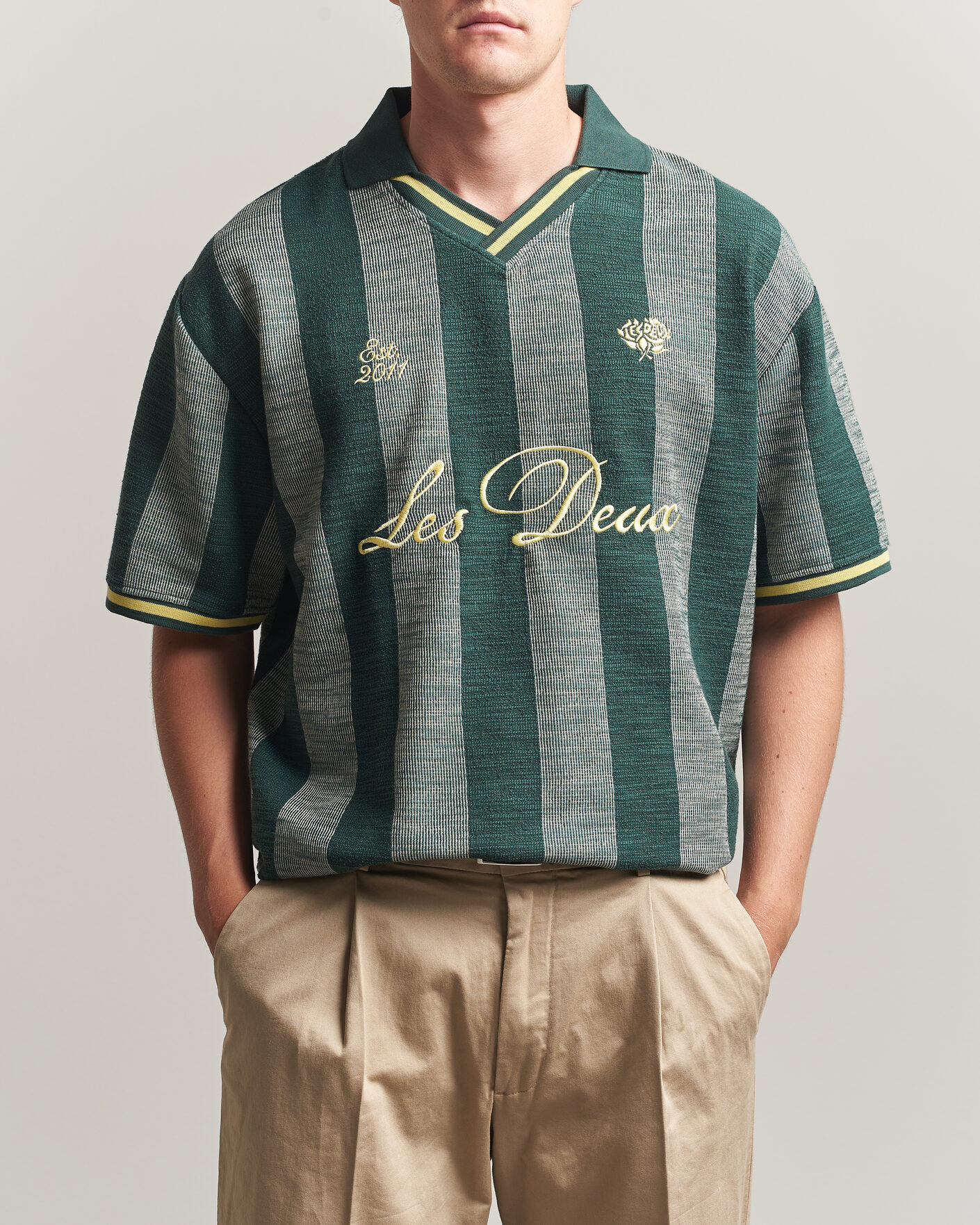 Herren | Poloshirts | LES DEUX | Stripe Jacquard Football Jersey Pine Green