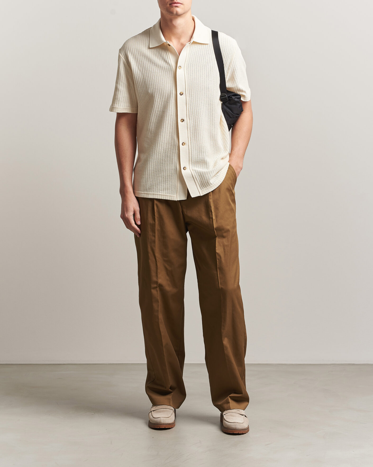 Herren | Hemden | LES DEUX | Pointelle Short Sleeve Knitted Shirt Eggnog White