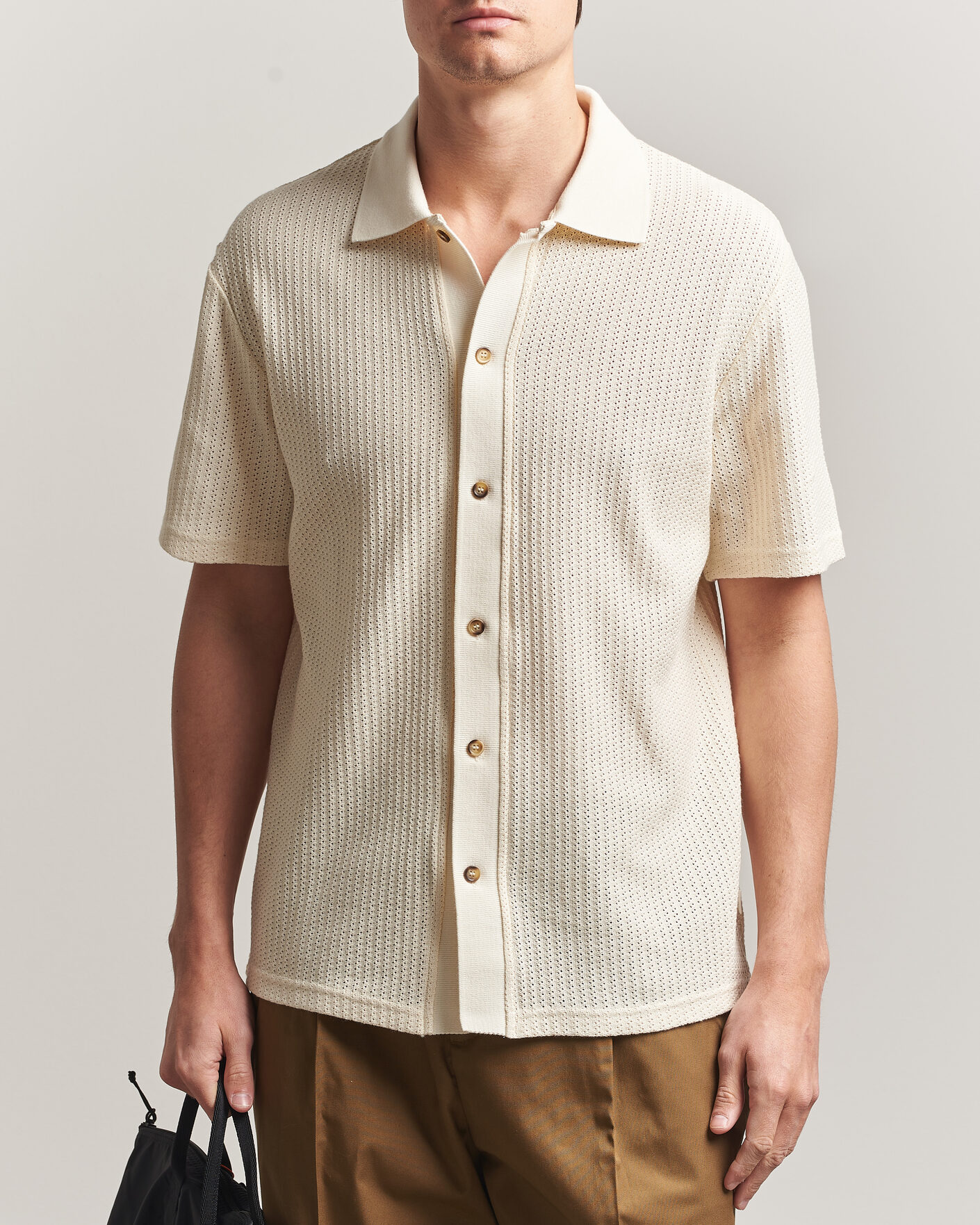 Herren | Hemden | LES DEUX | Pointelle Short Sleeve Knitted Shirt Eggnog White