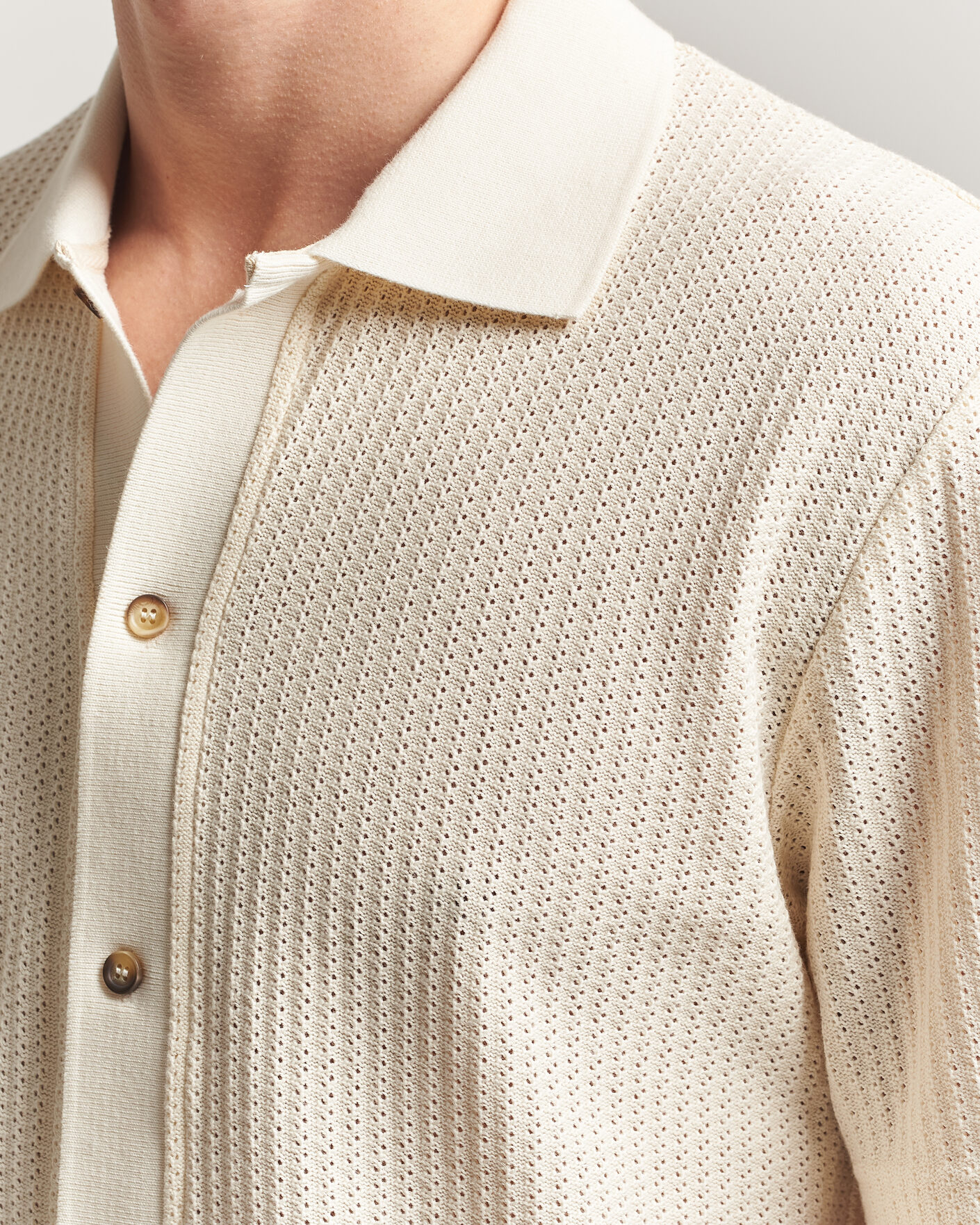 Herren | Hemden | LES DEUX | Pointelle Short Sleeve Knitted Shirt Eggnog White