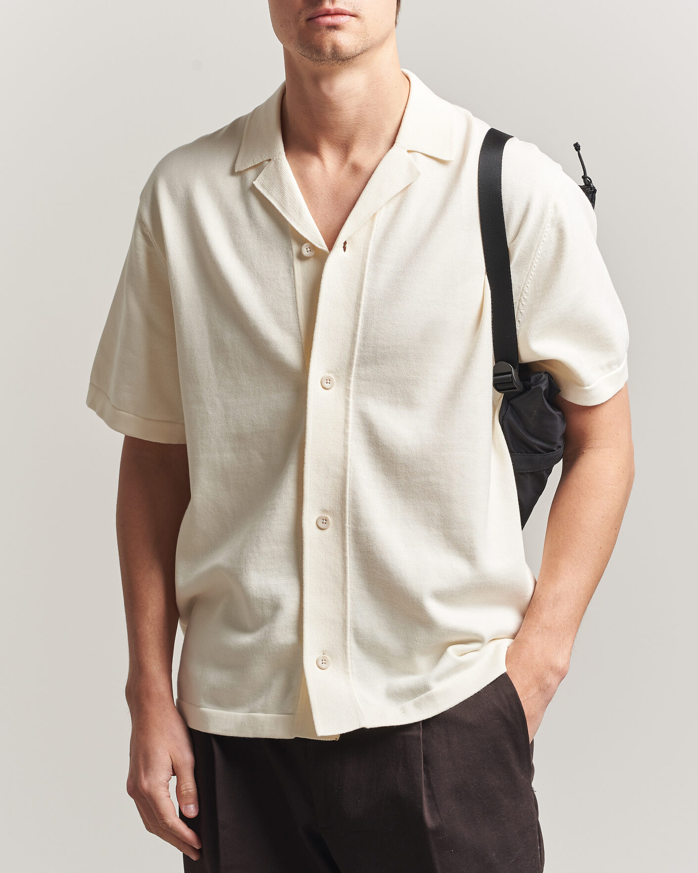 Herren | Hemden | LES DEUX | Bouquet Knitted Short Sleeve Shirt Eggnog White