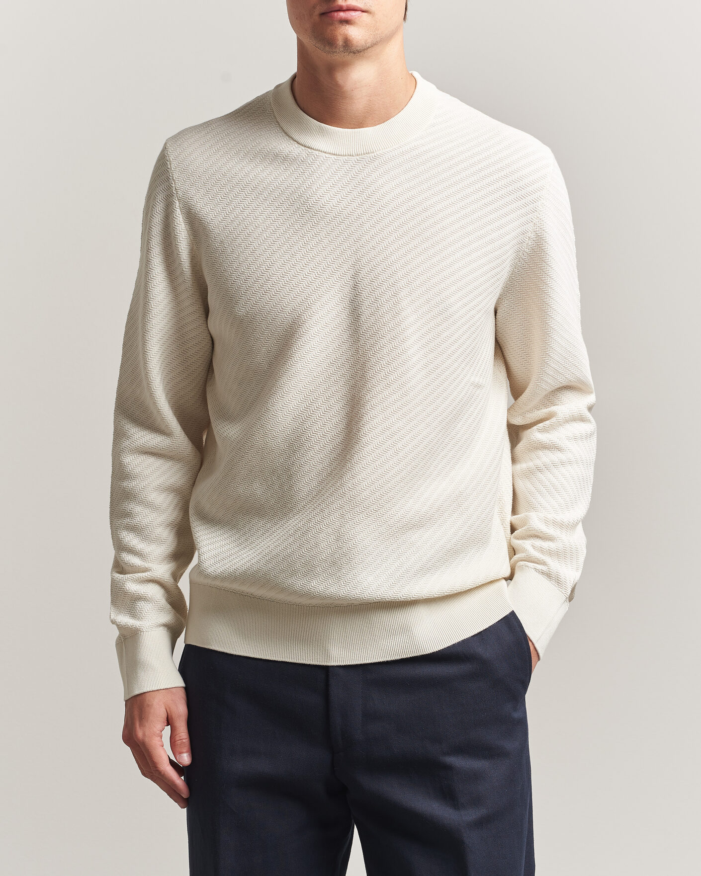 Herren | Pullover | BOSS BLACK | Lofranco Structured Knitted Sweater Open White
