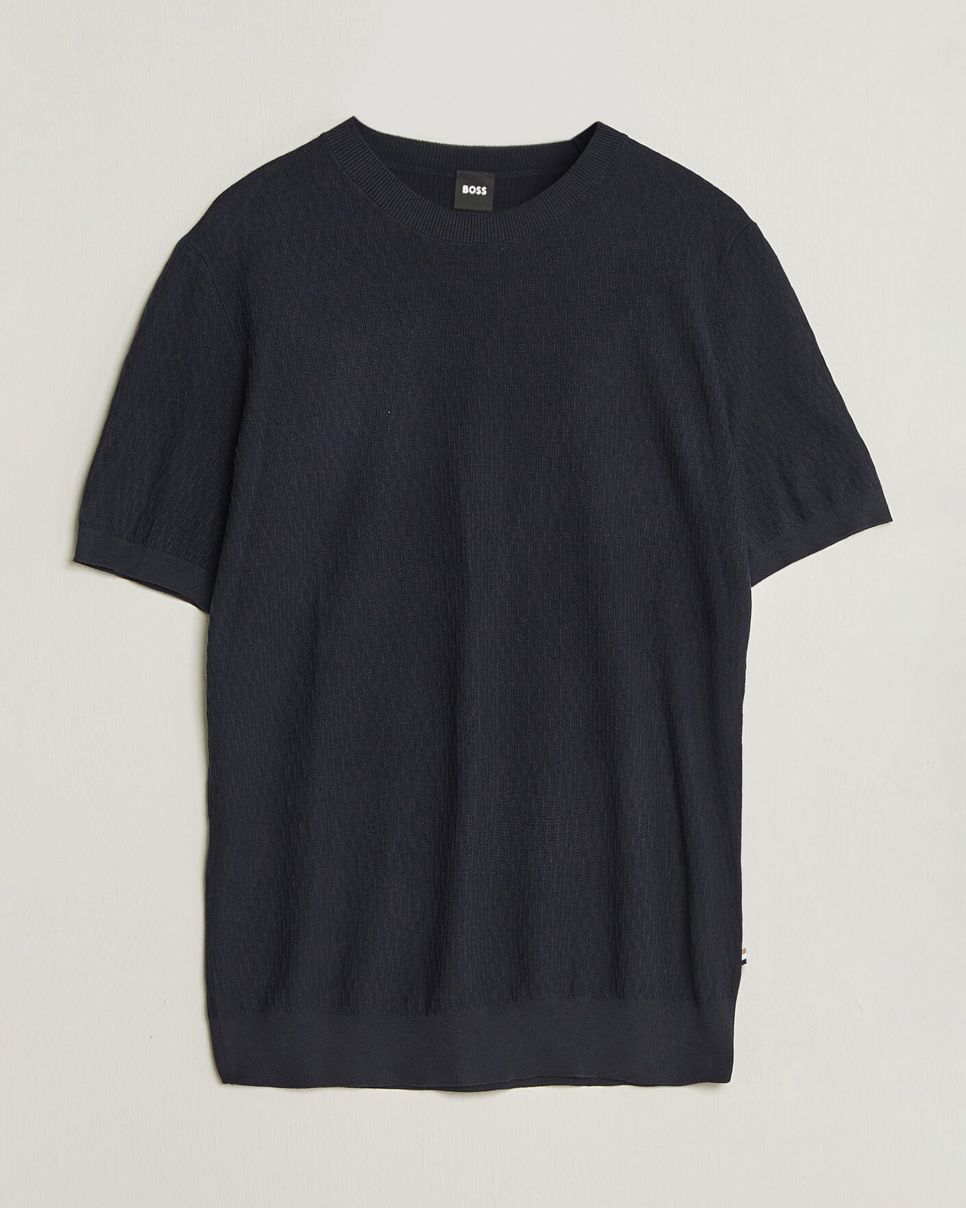 Herren | T-Shirts | BOSS BLACK | Laruso Structured Knitted T-Shirt Dark Blue