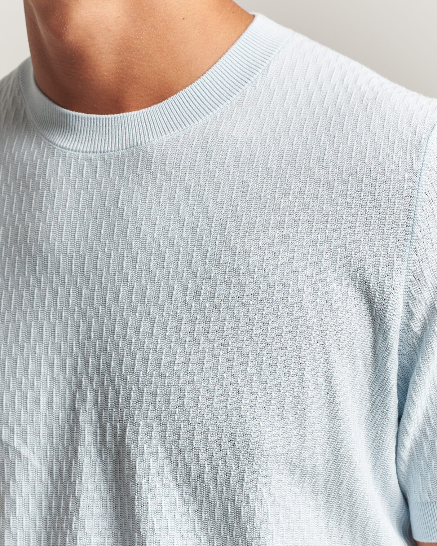 Herren | T-Shirts | BOSS BLACK | Laruso Structured Knitted T-Shirt Open Blue