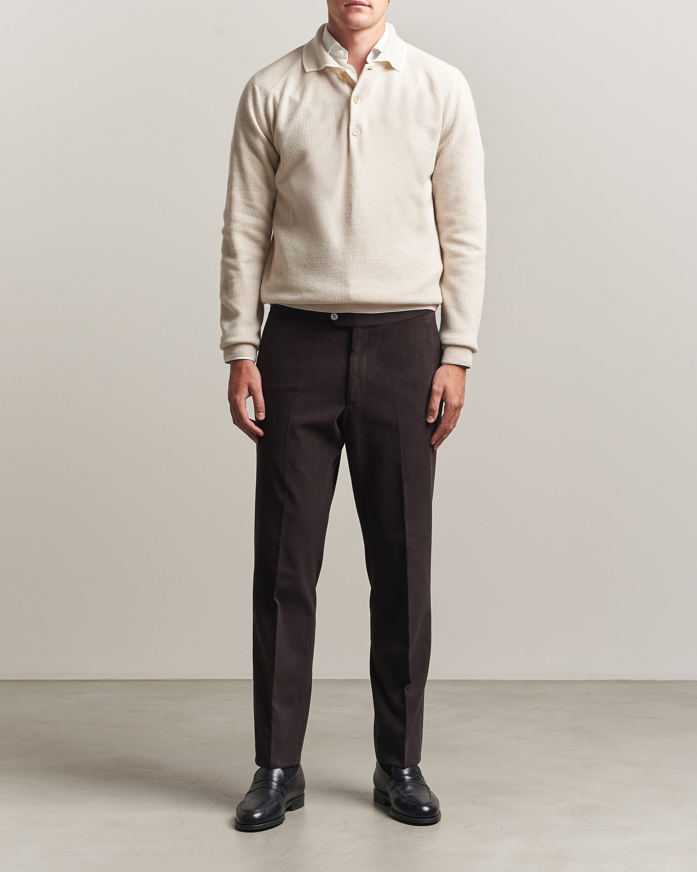 Herren | Pullover | Brioni | Cashmere Rib Knitted Polo Light Beige