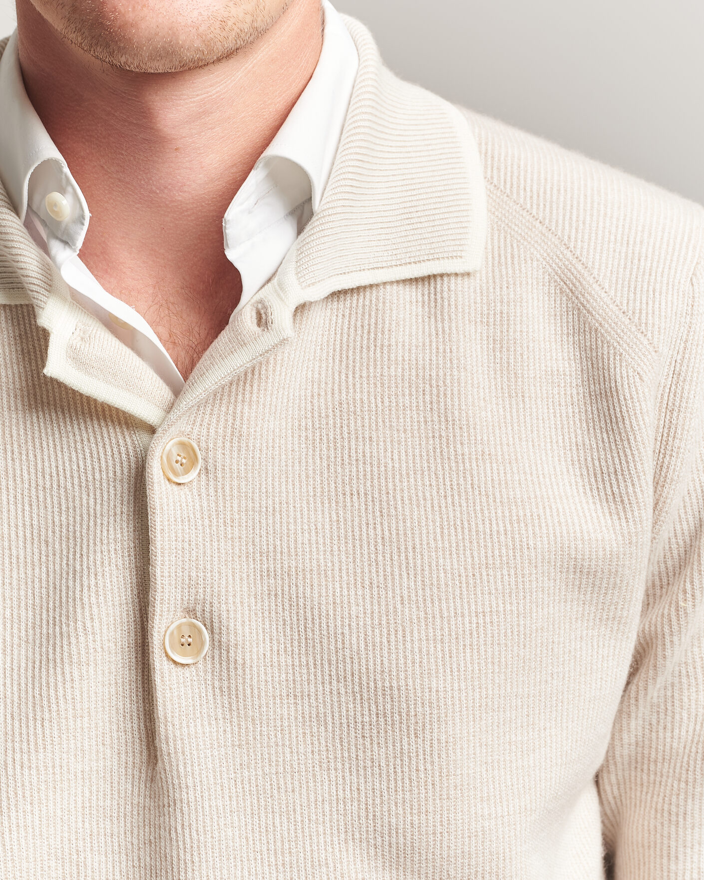 Herren | Pullover | Brioni | Cashmere Rib Knitted Polo Light Beige