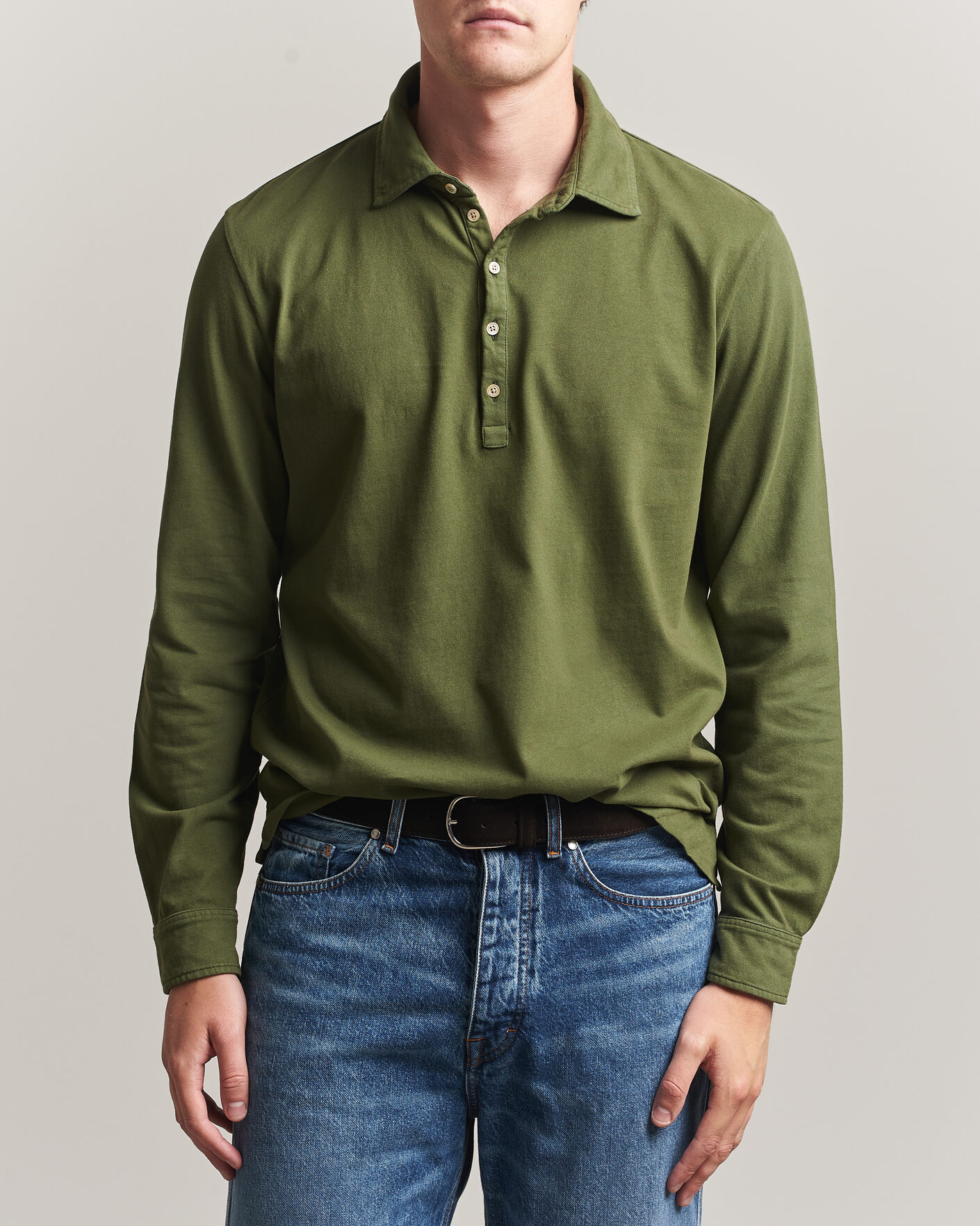Herren | Poloshirts | Massimo Alba | Raya Long Sleeve Polo Moss Green