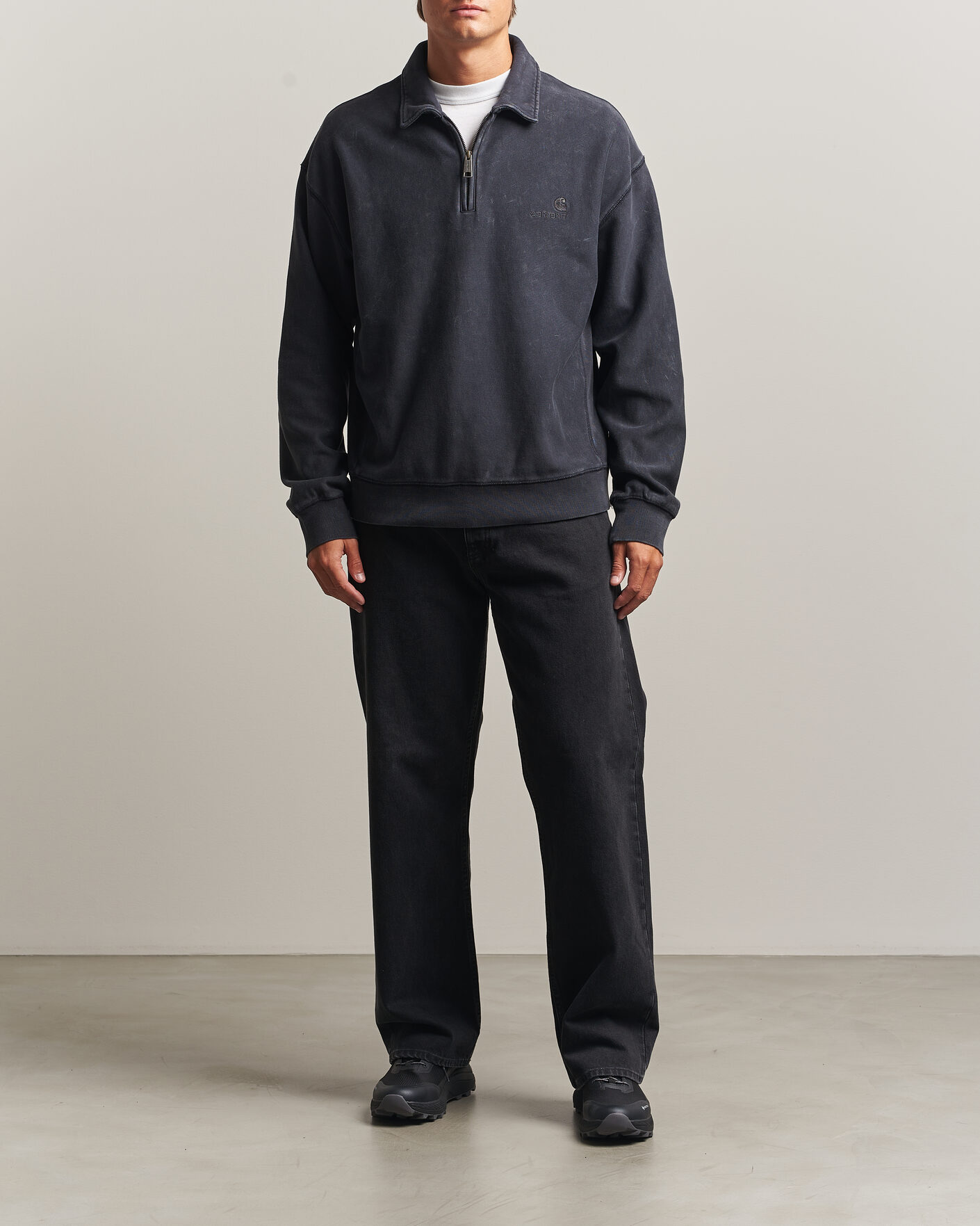 Herren | Pullover | Carhartt WIP | Lambert Washed Polo Sweatshirt Black Moon Wash