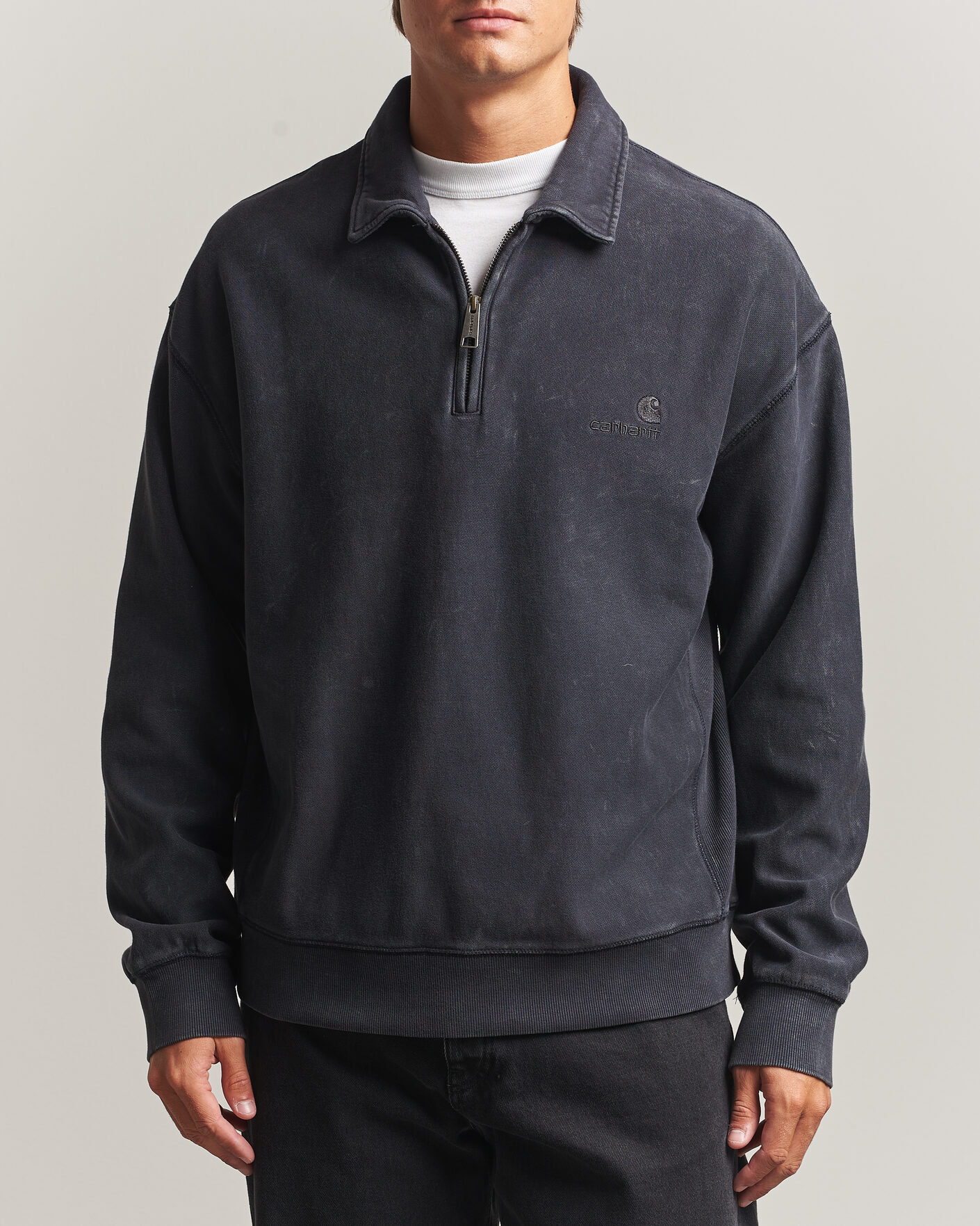 Herren | Pullover | Carhartt WIP | Lambert Washed Polo Sweatshirt Black Moon Wash