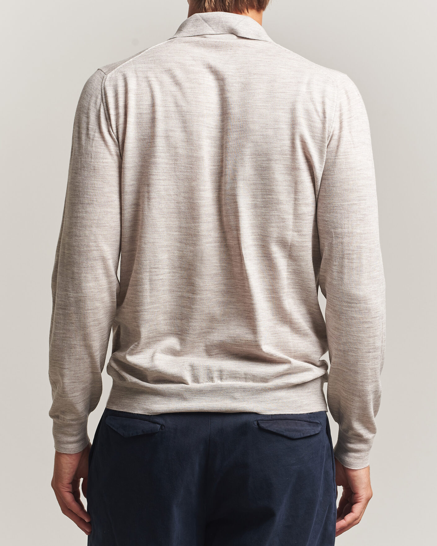 Herren | Pullover | Fedeli | 140s Fine Wool Long Sleeve Polo Beige Melange