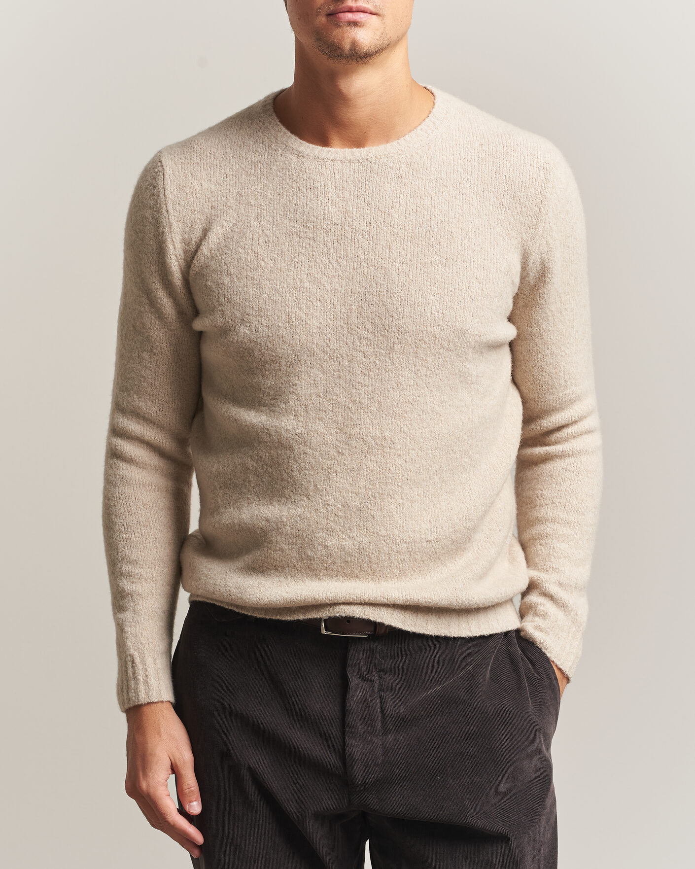 Herren | Pullover | Fedeli | Cashmere Blend Boucle Sweater Light Grey