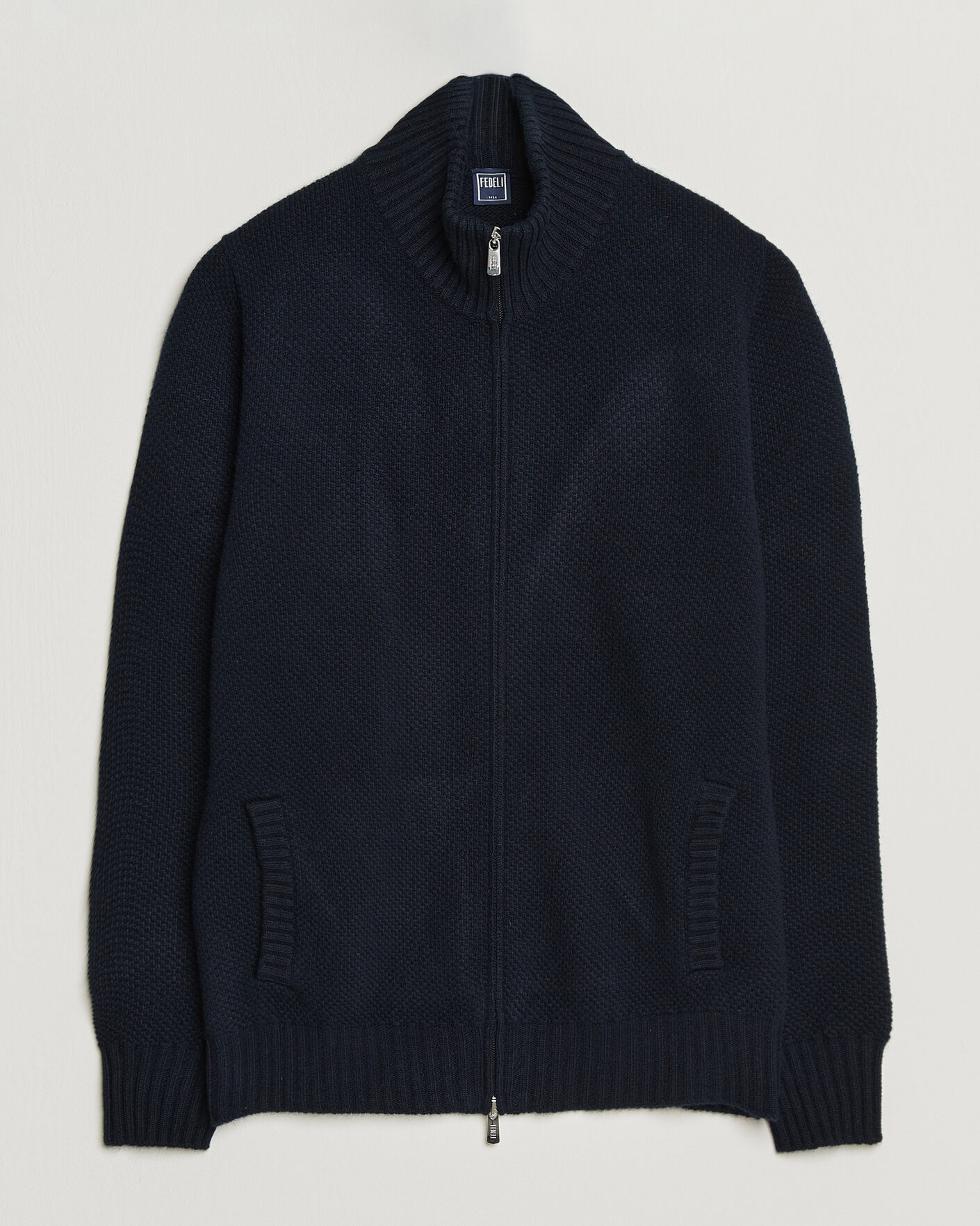 Herren | Pullover | Fedeli | Wool/Cashmere Honeycomb Full Zip Navy