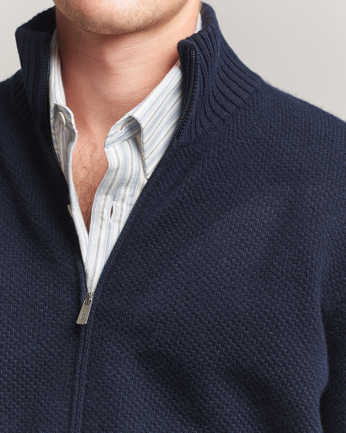 Herren | Pullover | Fedeli | Wool/Cashmere Honeycomb Full Zip Navy