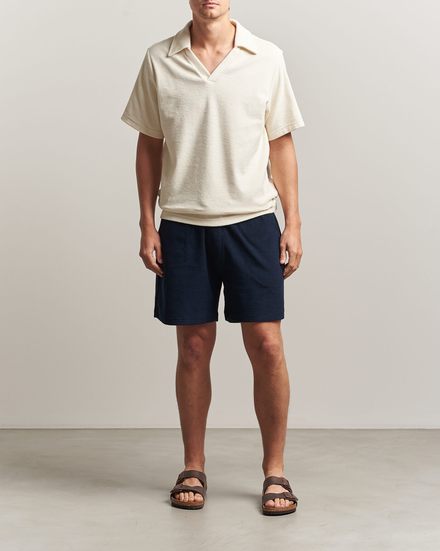 Herren | Poloshirts | OAS | Serif Regular Fit Terry Open Collar Polo Ecru