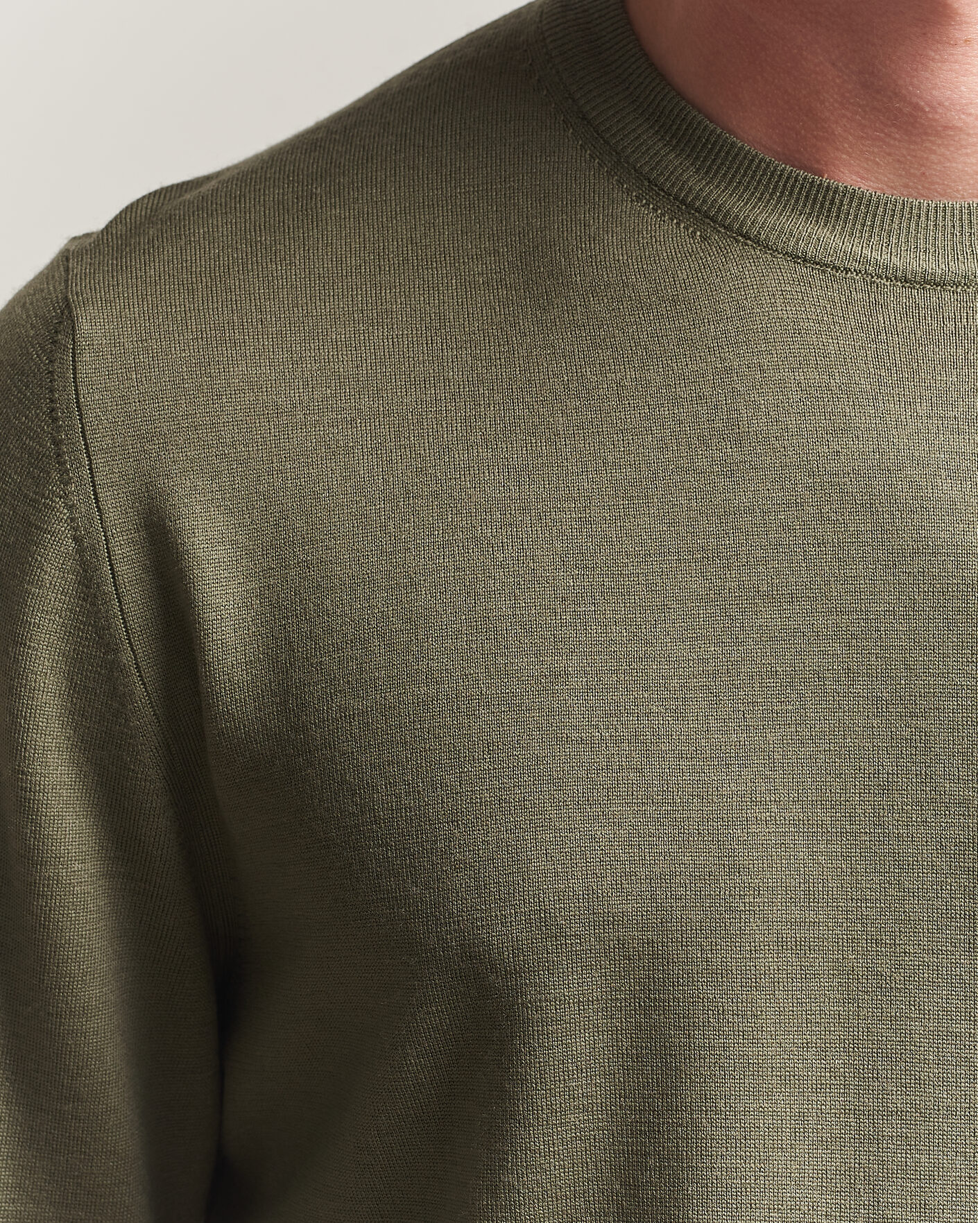 Herren | Pullover | Canali | Merino Wool Crew Neck Olive