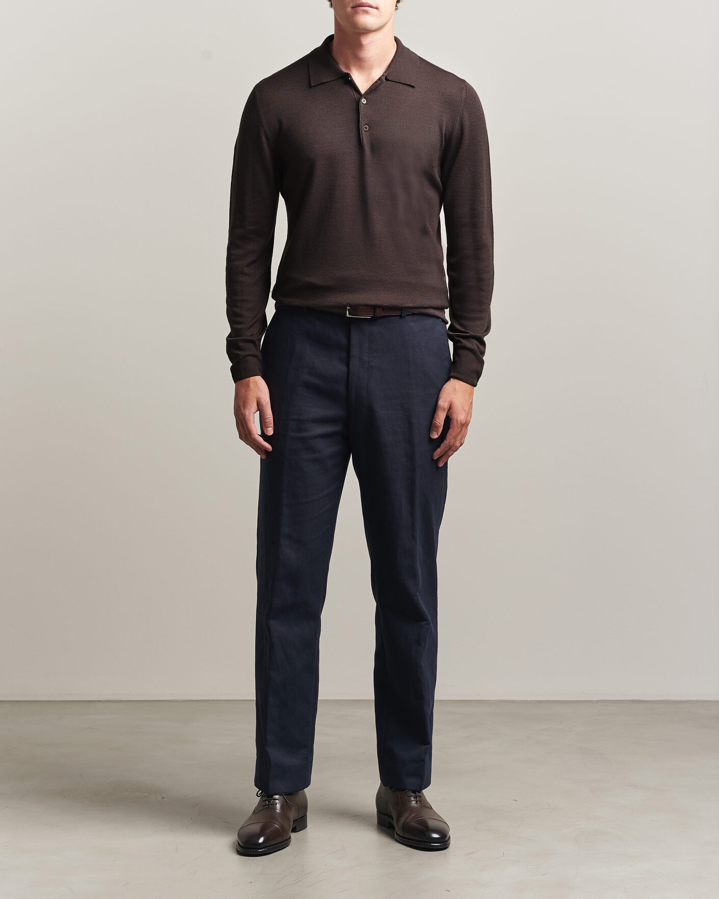 Herren | Pullover | Canali | Merino Wool Long Sleeve Polo Dark Brown