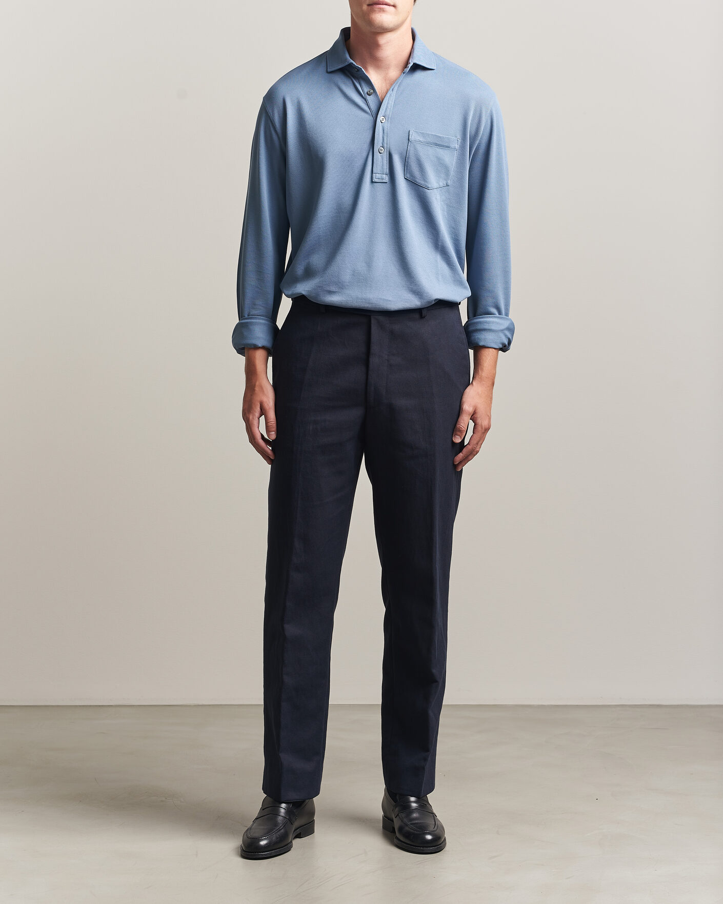 Herren | Poloshirts | Ralph Lauren Purple Label | Long Sleeve Washed Polo Blue Horizon