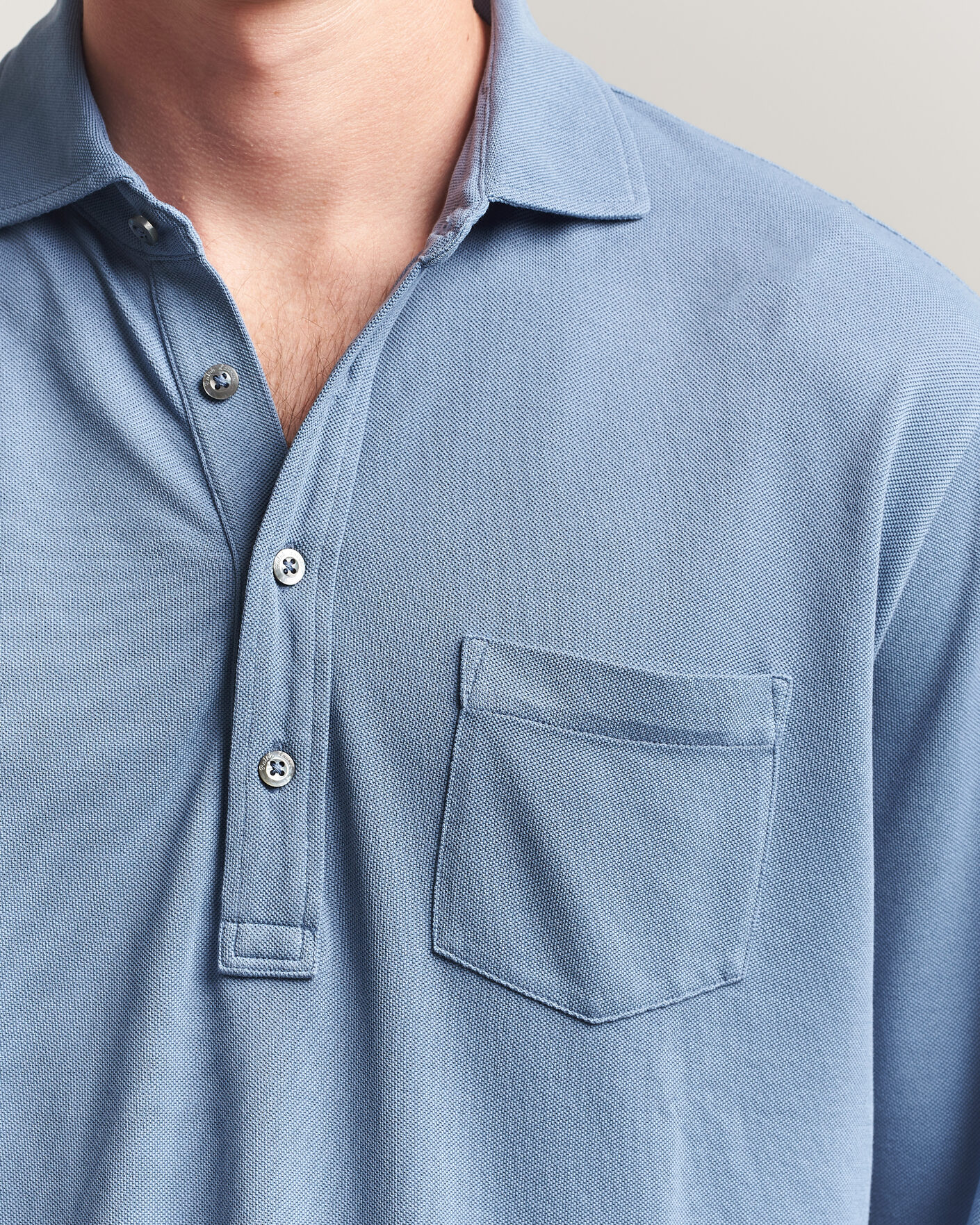 Herren | Poloshirts | Ralph Lauren Purple Label | Long Sleeve Washed Polo Blue Horizon