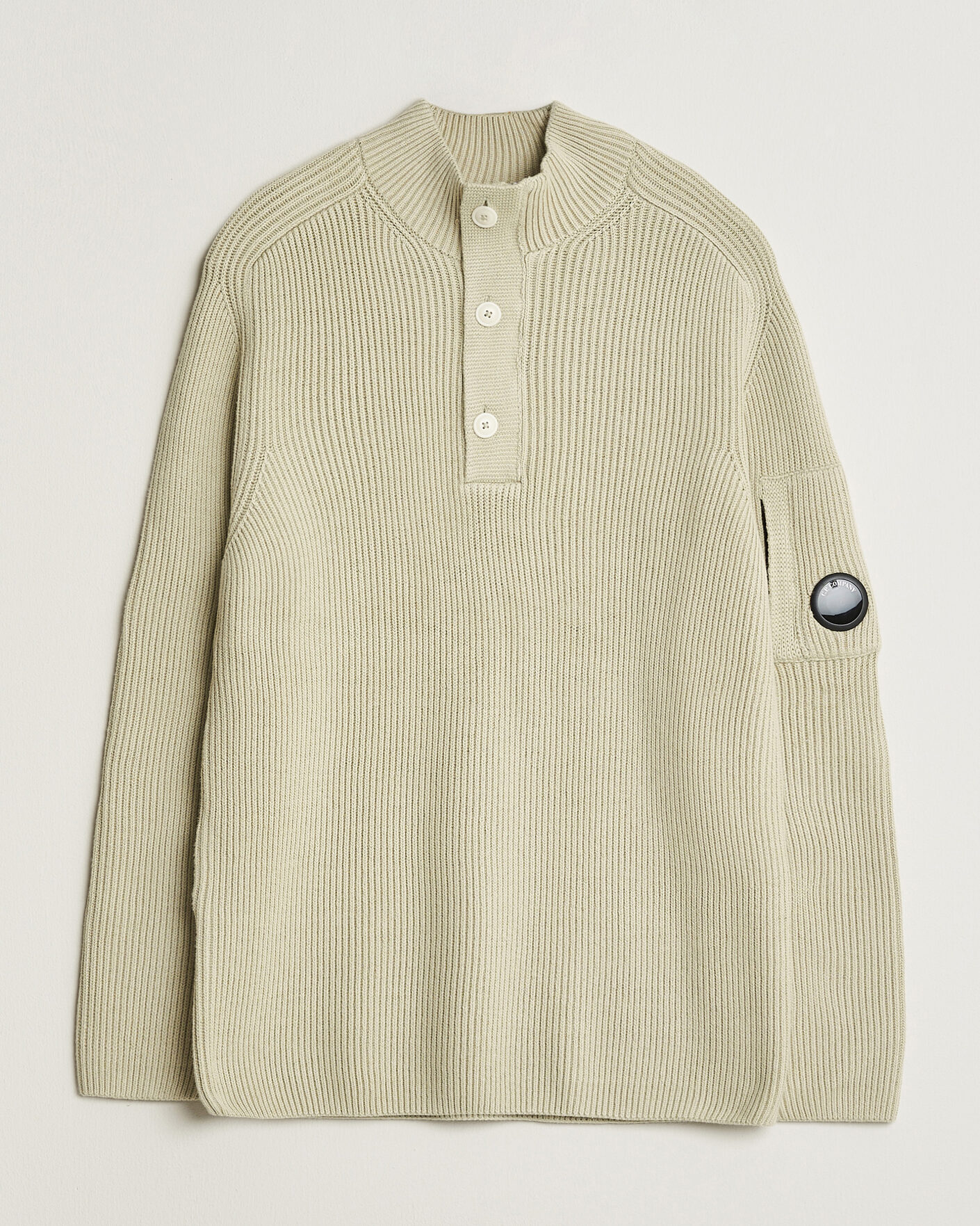 Herren | Pullover | C.P. Company | Full Rib Knitted Cotton Half Button Light Grey