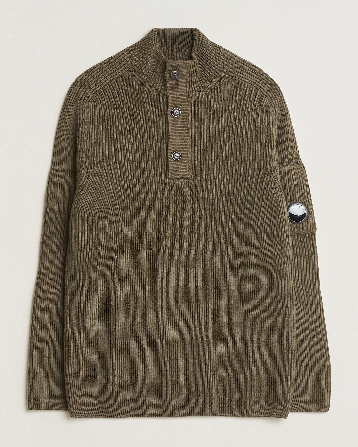 Herren | Pullover | C.P. Company | Full Rib Knitted Cotton Half Button Dark Green