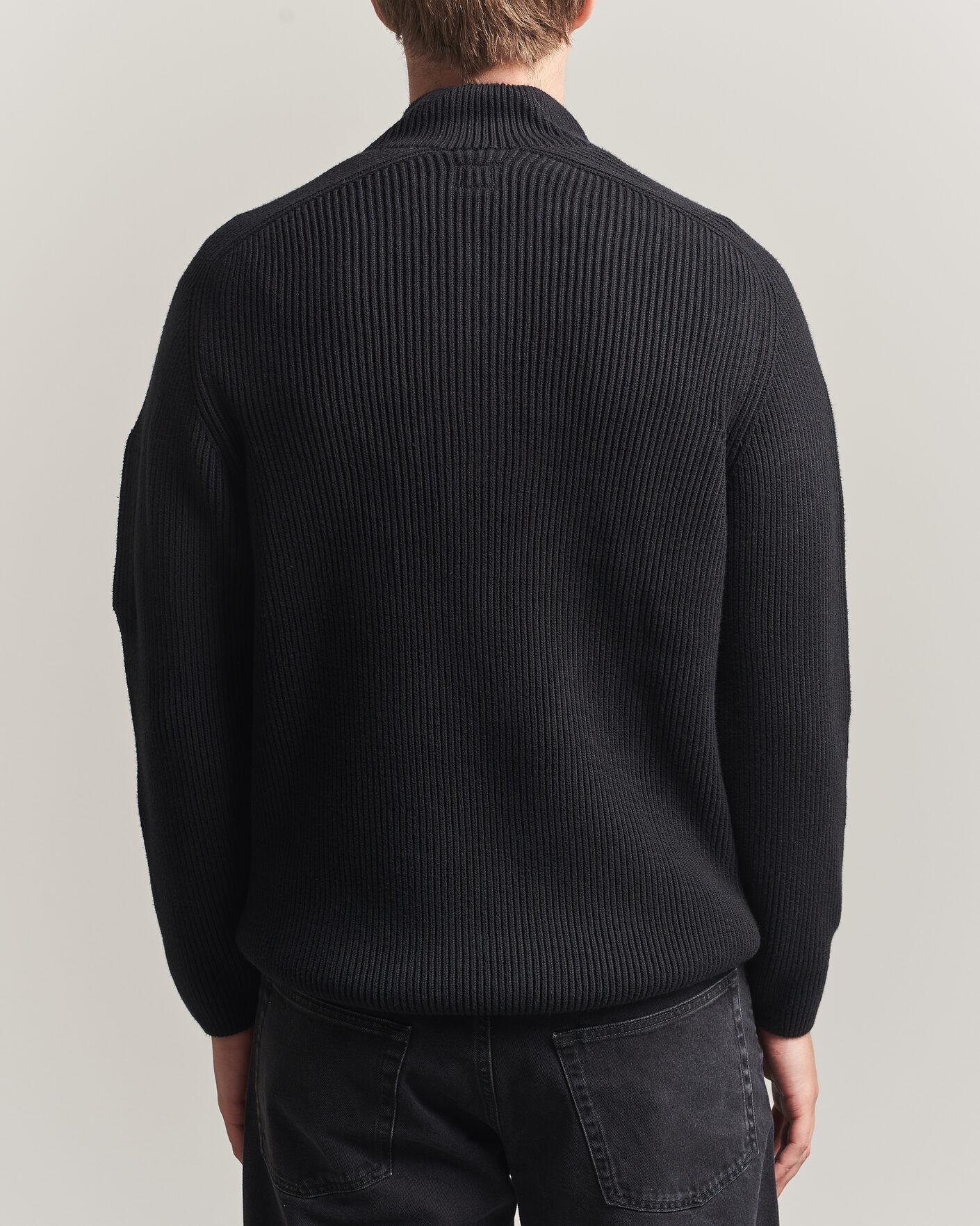 Herren | Pullover | C.P. Company | Full Rib Knitted Cotton Half Button Black