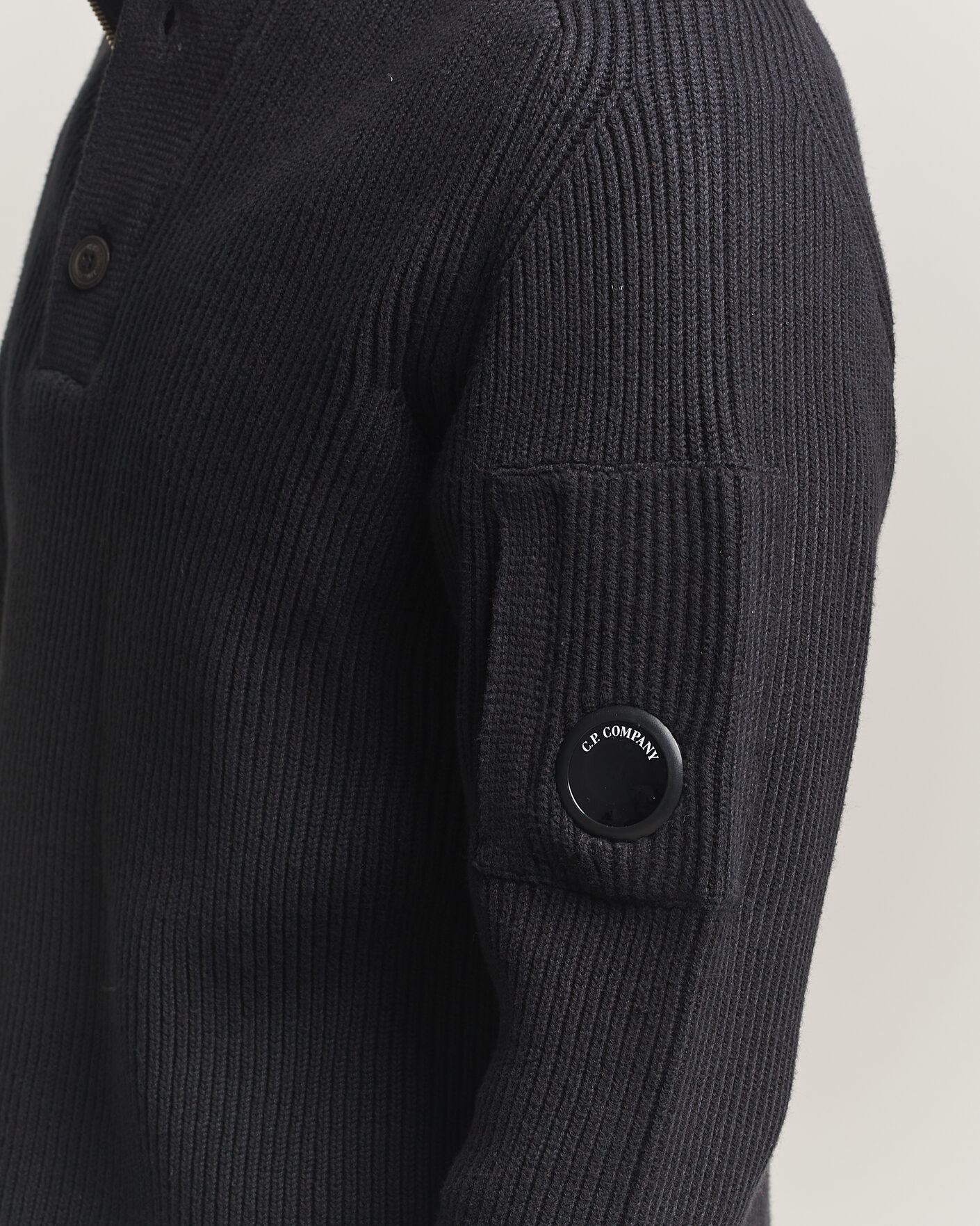 Herren | Pullover | C.P. Company | Full Rib Knitted Cotton Half Button Black