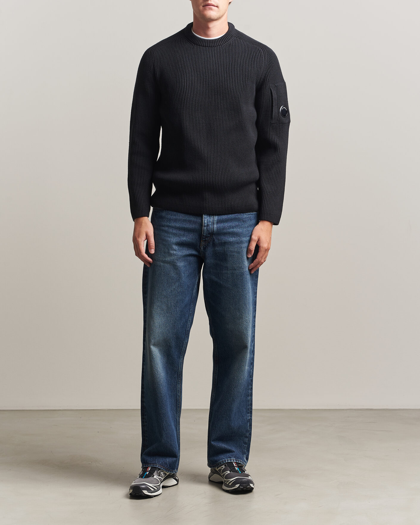 Herren | Pullover | C.P. Company | Full Rib Knitted Cotton Crew Neck Black