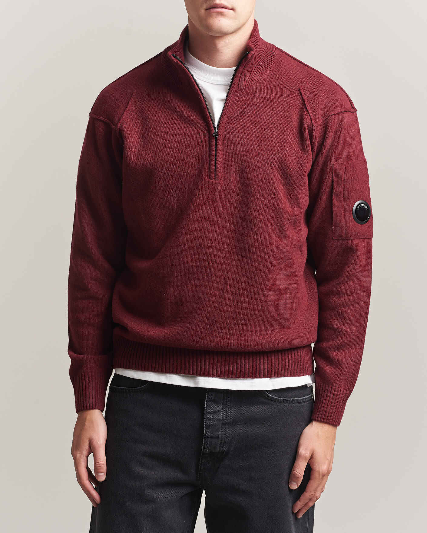 Herren | Pullover | C.P. Company | Knitted Lambswool Half-Zip Burgundy
