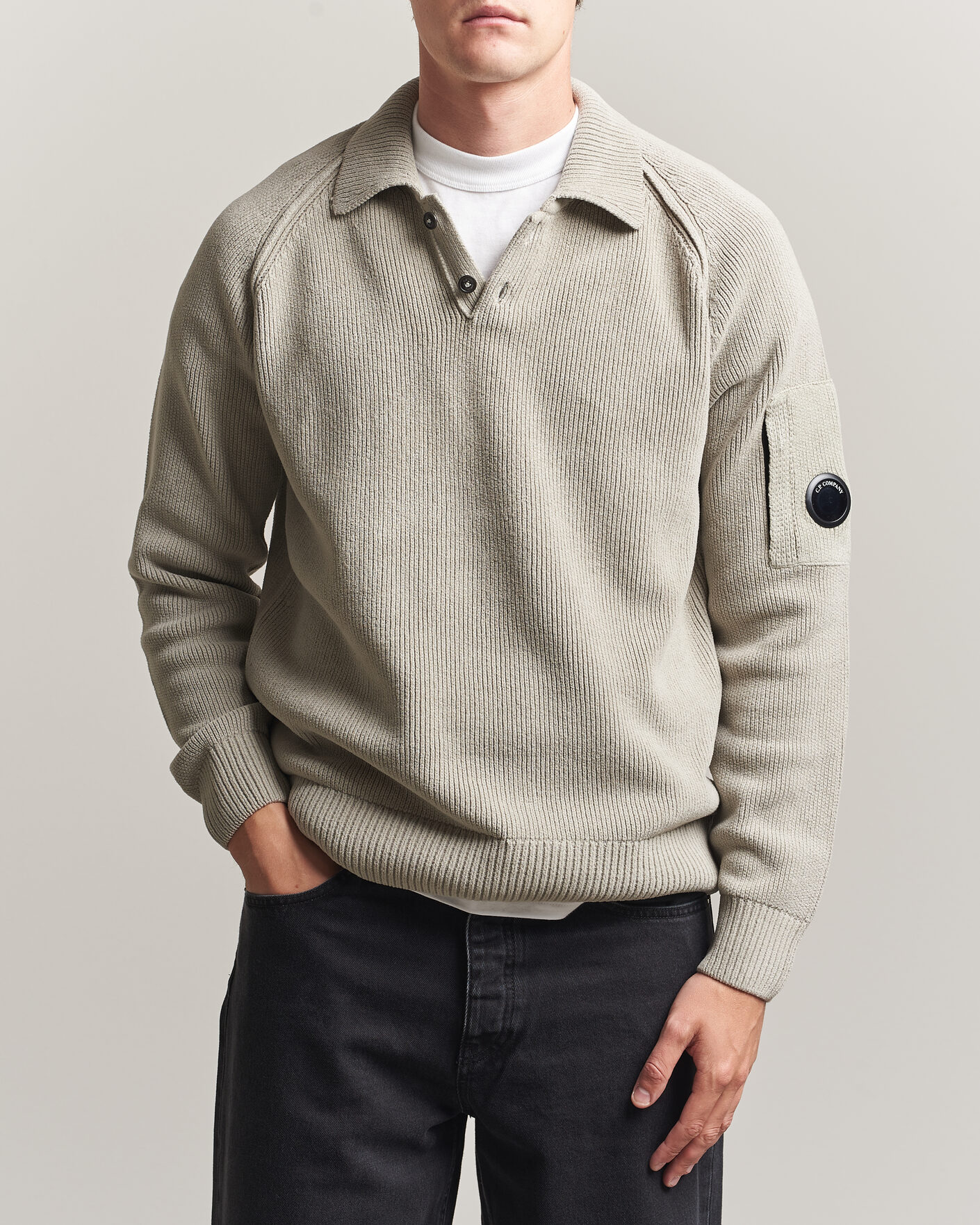 Herren | Pullover | C.P. Company | Cotton Chenille Polo Collar Light Grey