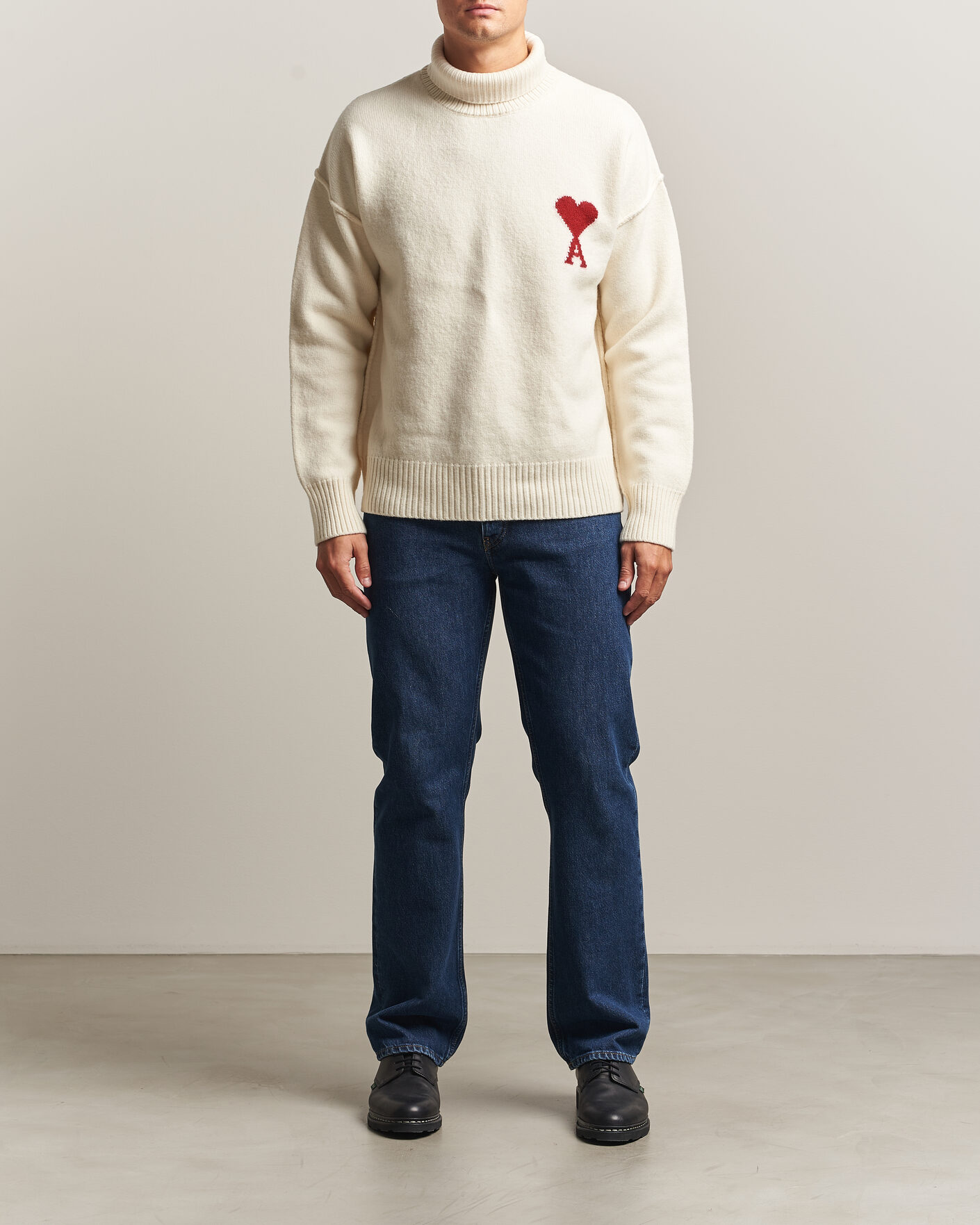 Herren | Pullover | AMI | Big Heart Logo Wool Knitted Polo Ecru