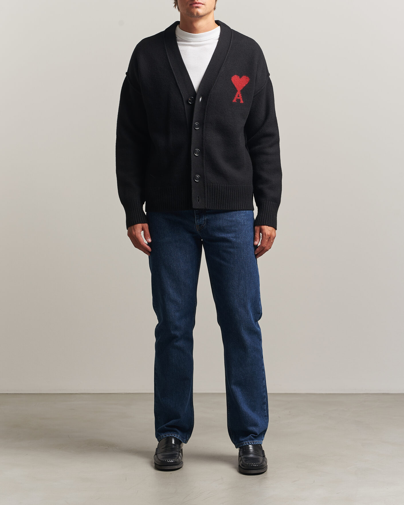 Herren | Pullover | AMI | Big Heart Logo Wool Knitted Cardigan Black