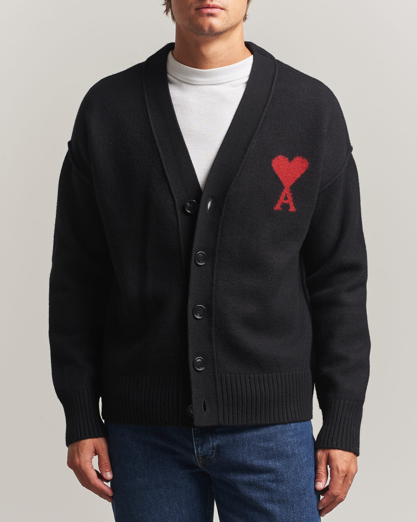 Herren | Pullover | AMI | Big Heart Logo Wool Knitted Cardigan Black