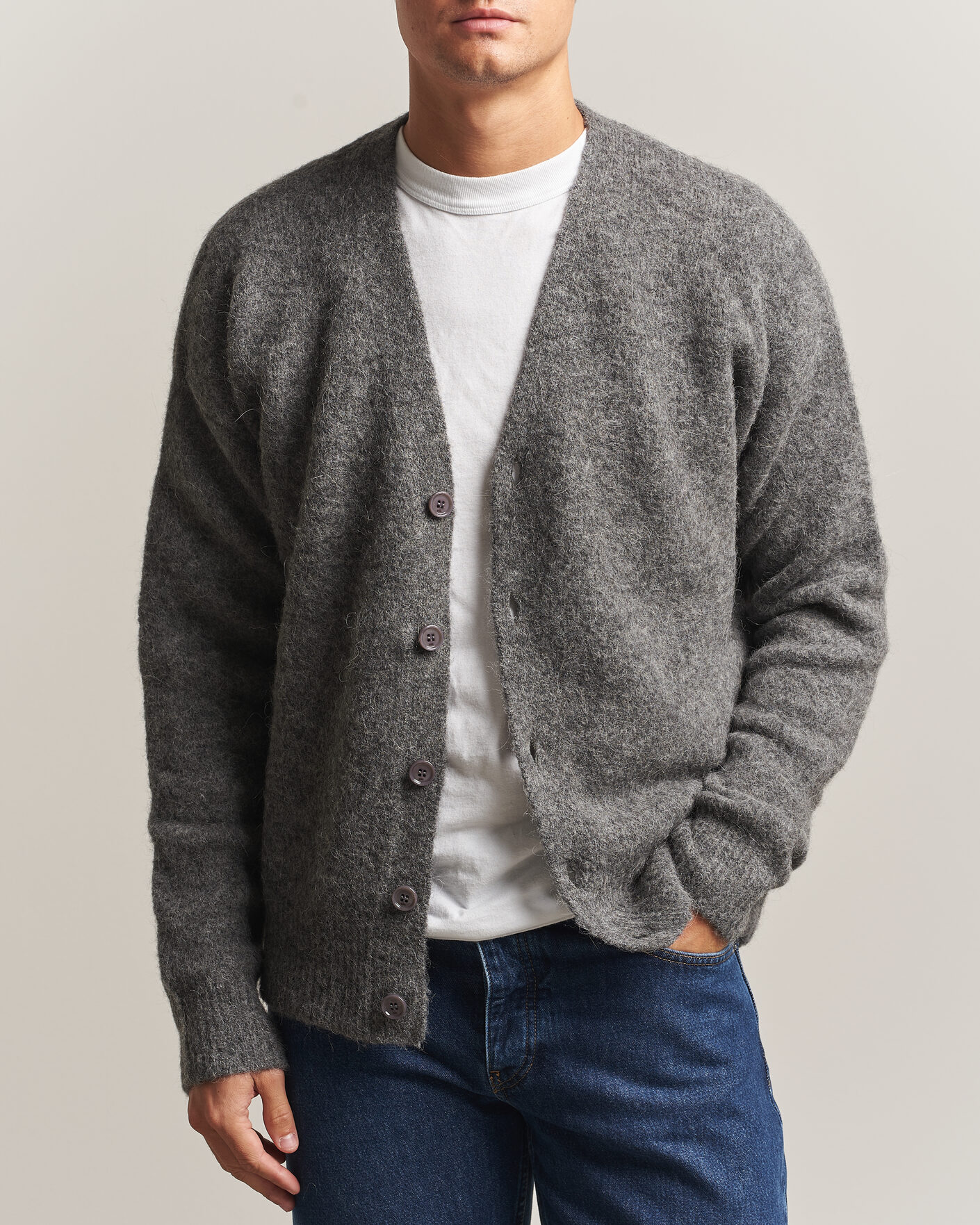 Herren | Pullover | AMI | Signature Logo Wool Knitted Cardigan Grey Melange