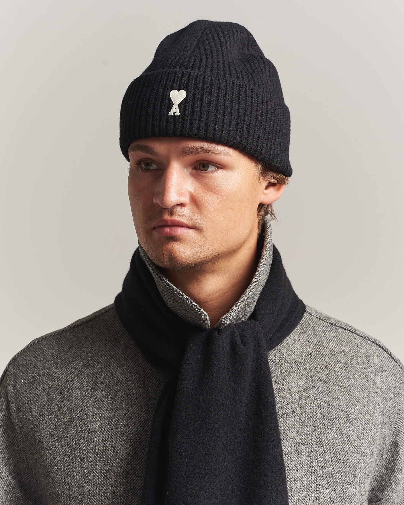 Herren | Mützen | AMI | Contrasted Heart Logo Beanie Black
