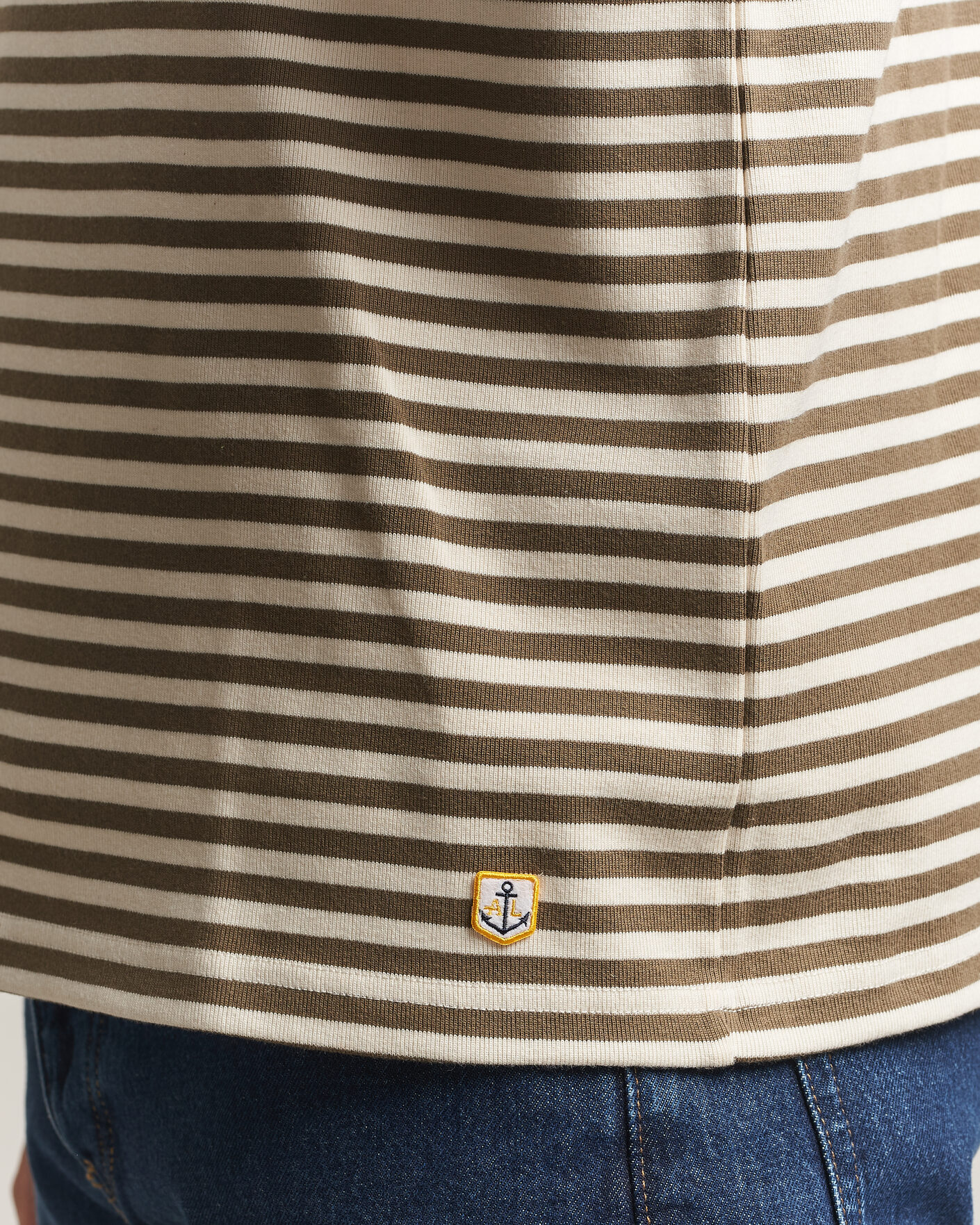 Herren | T-Shirts | Armor-lux | Héritage Striped Long Sleeve T-Shirt Olive/Milk