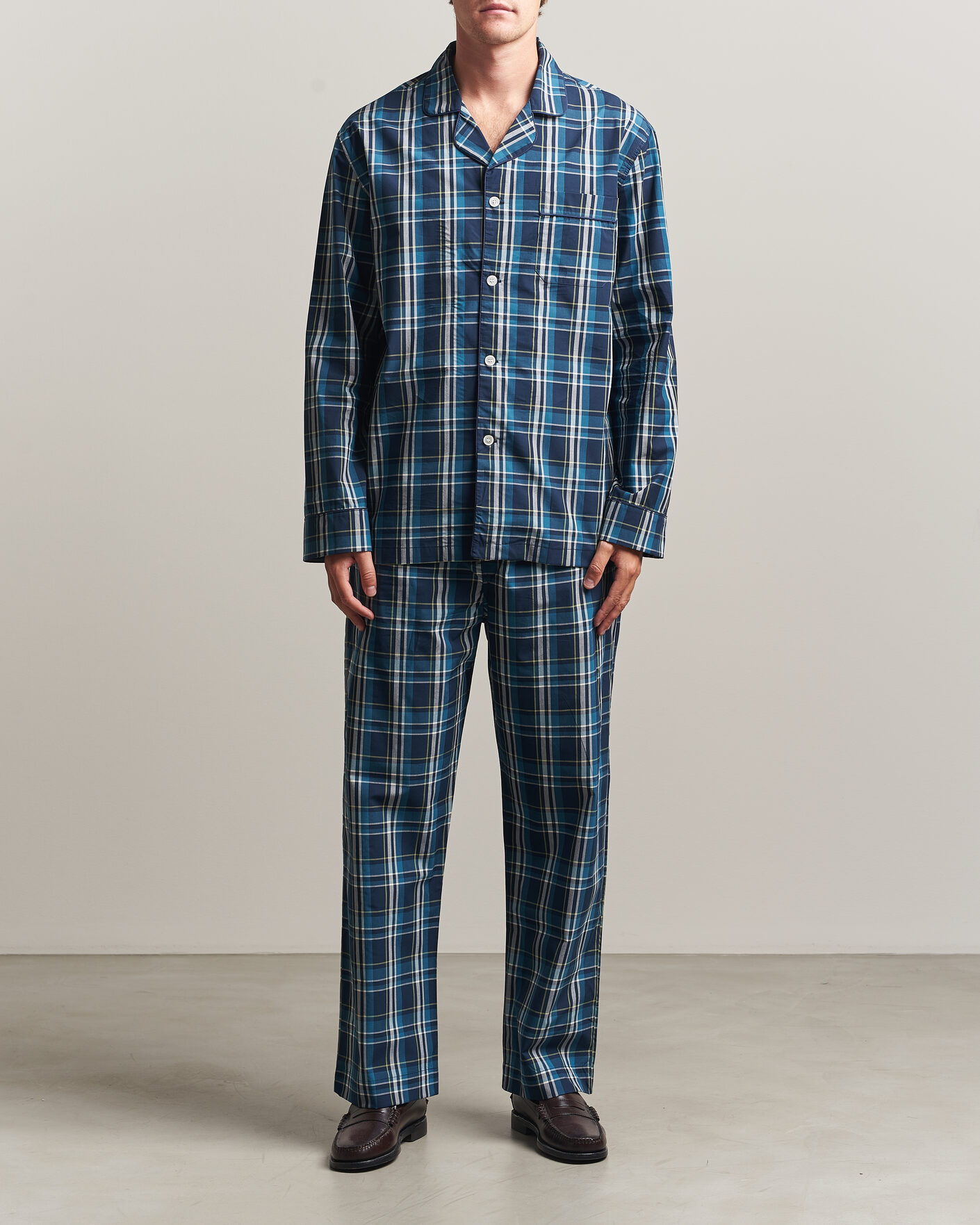 Herren | Schlafanzüge & Bademäntel | Derek Rose | Piped Checked Cotton Pyjama Set Navy