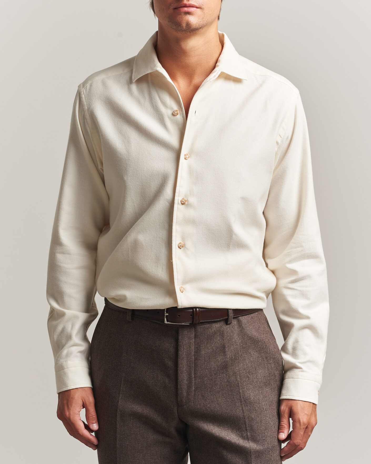 Herren | Hemden | Eton | Casual Fit One Piece Collar Flannel Shirt Off White