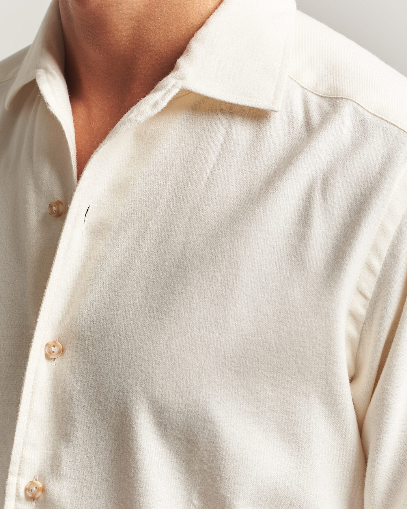 Herren | Hemden | Eton | Casual Fit One Piece Collar Flannel Shirt Off White