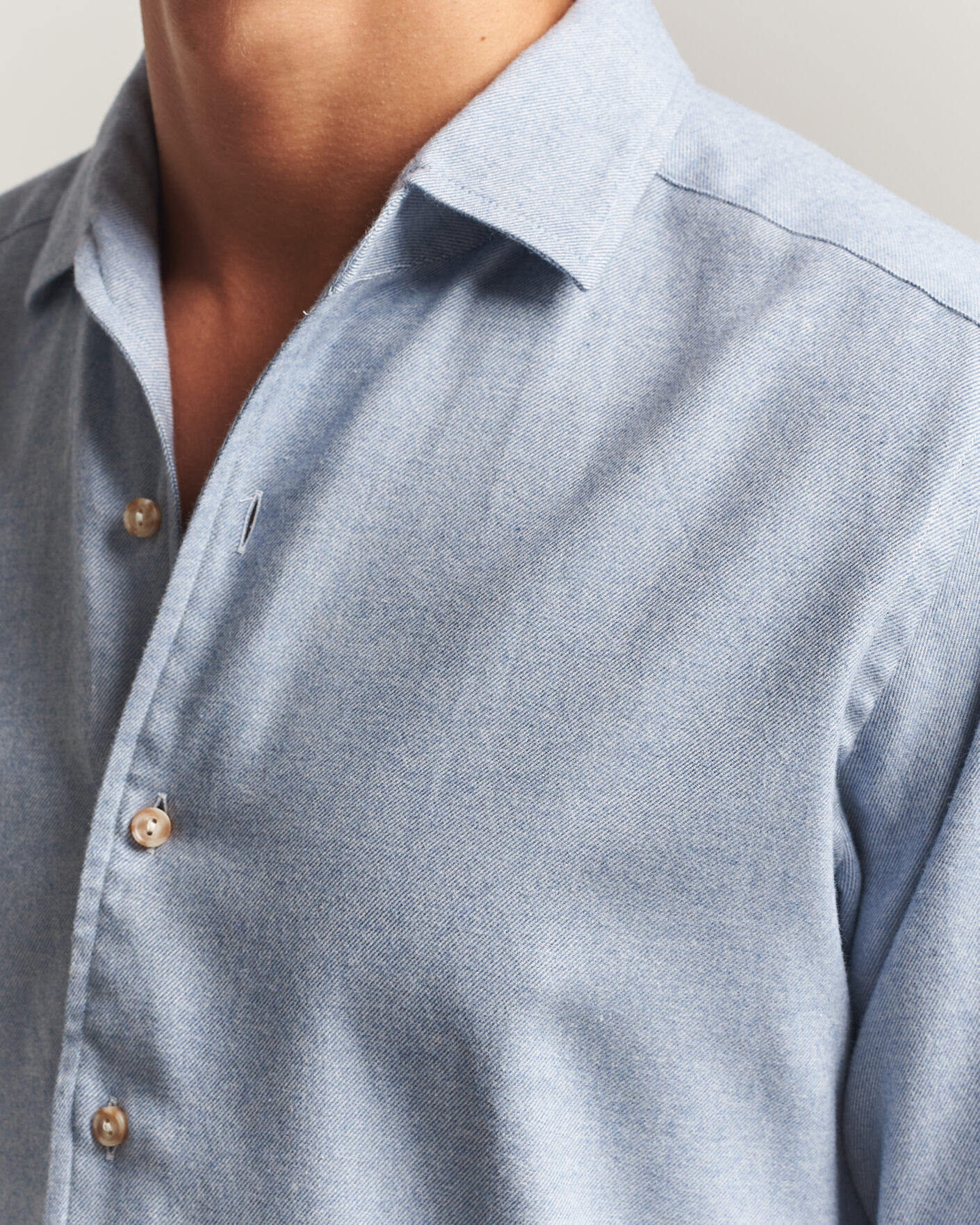 Herren | Hemden | Eton | Casual Fit One Piece Collar Flannel Shirt Light Blue