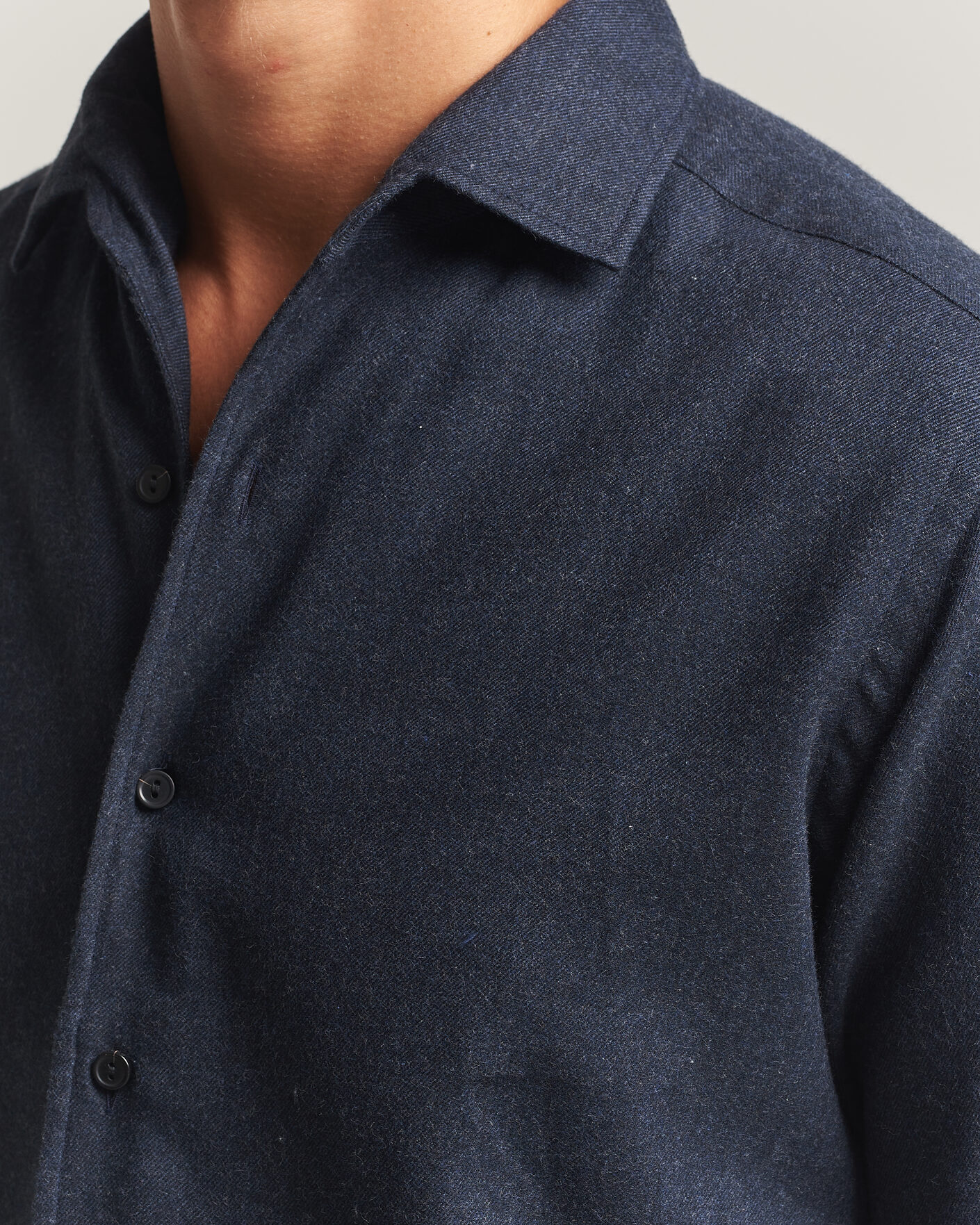 Herren | Hemden | Eton | Casual Fit One Piece Collar Flannel Shirt Navy Blue