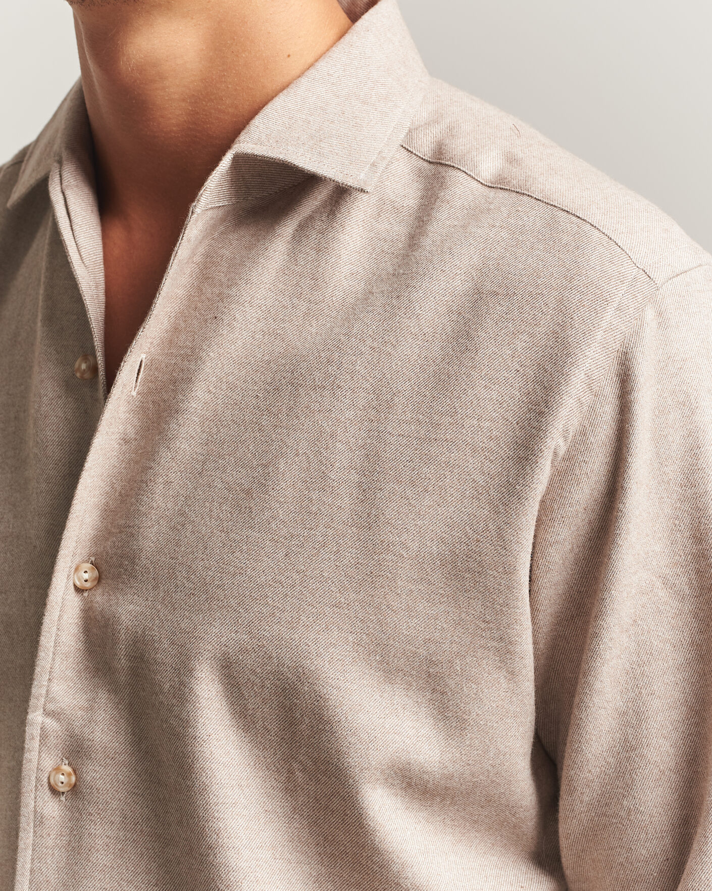 Herren | Hemden | Eton | Casual Fit One Piece Collar Flannel Shirt Beige
