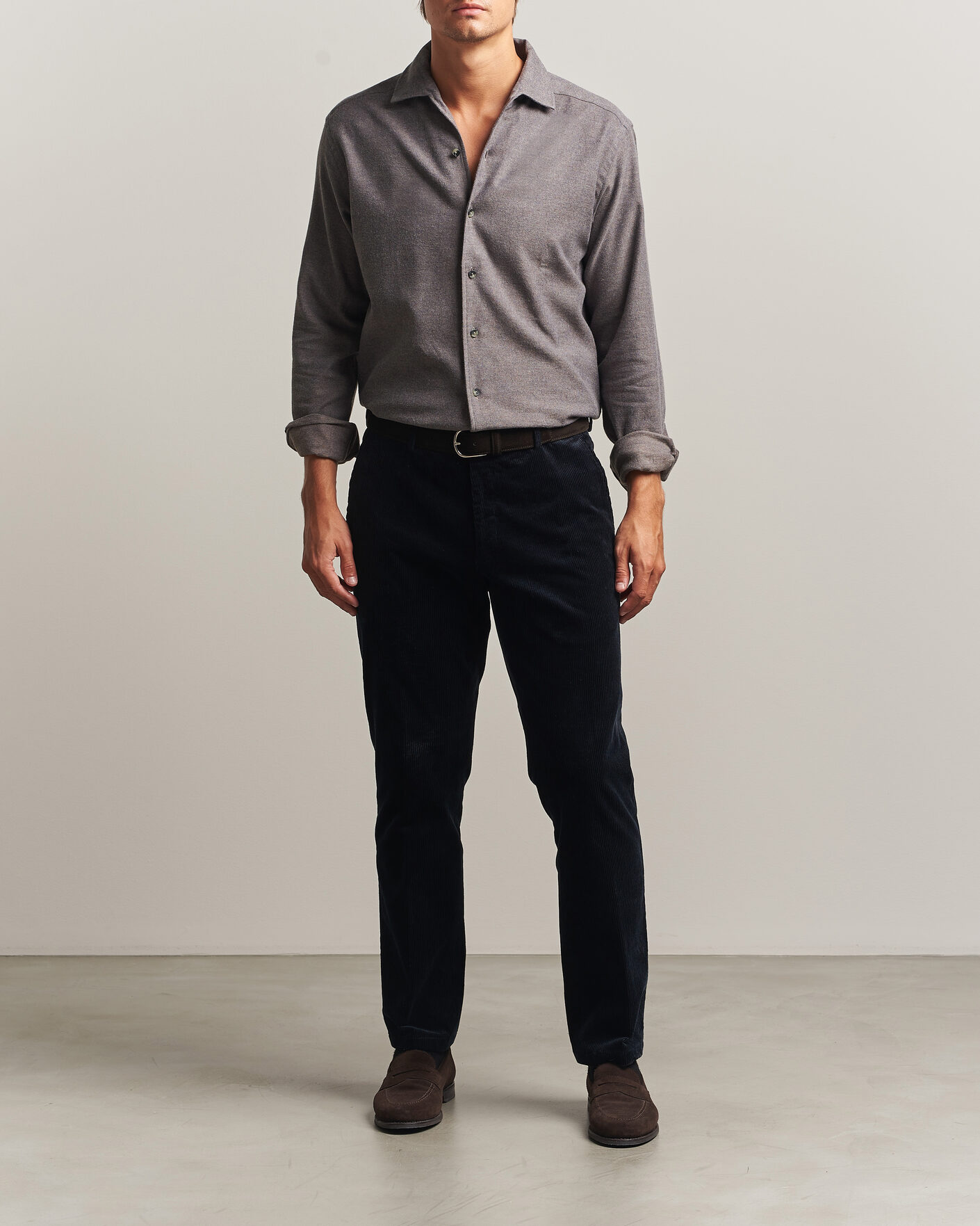 Herren | Hemden | Eton | Casual Fit One Piece Collar Flannel Shirt Dark Brown